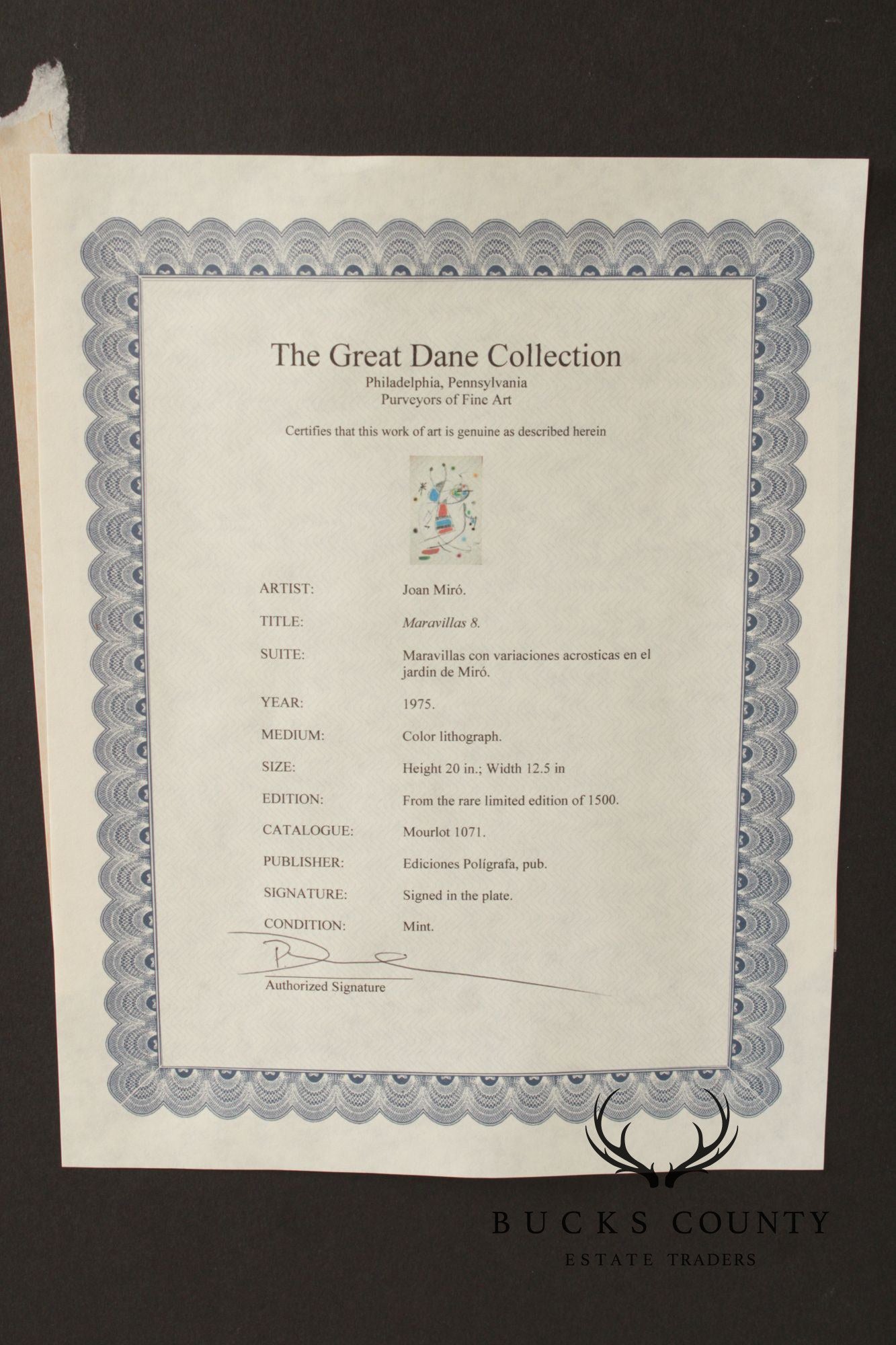 Joan Miró Framed Lithograph, 'Maravillas 8'