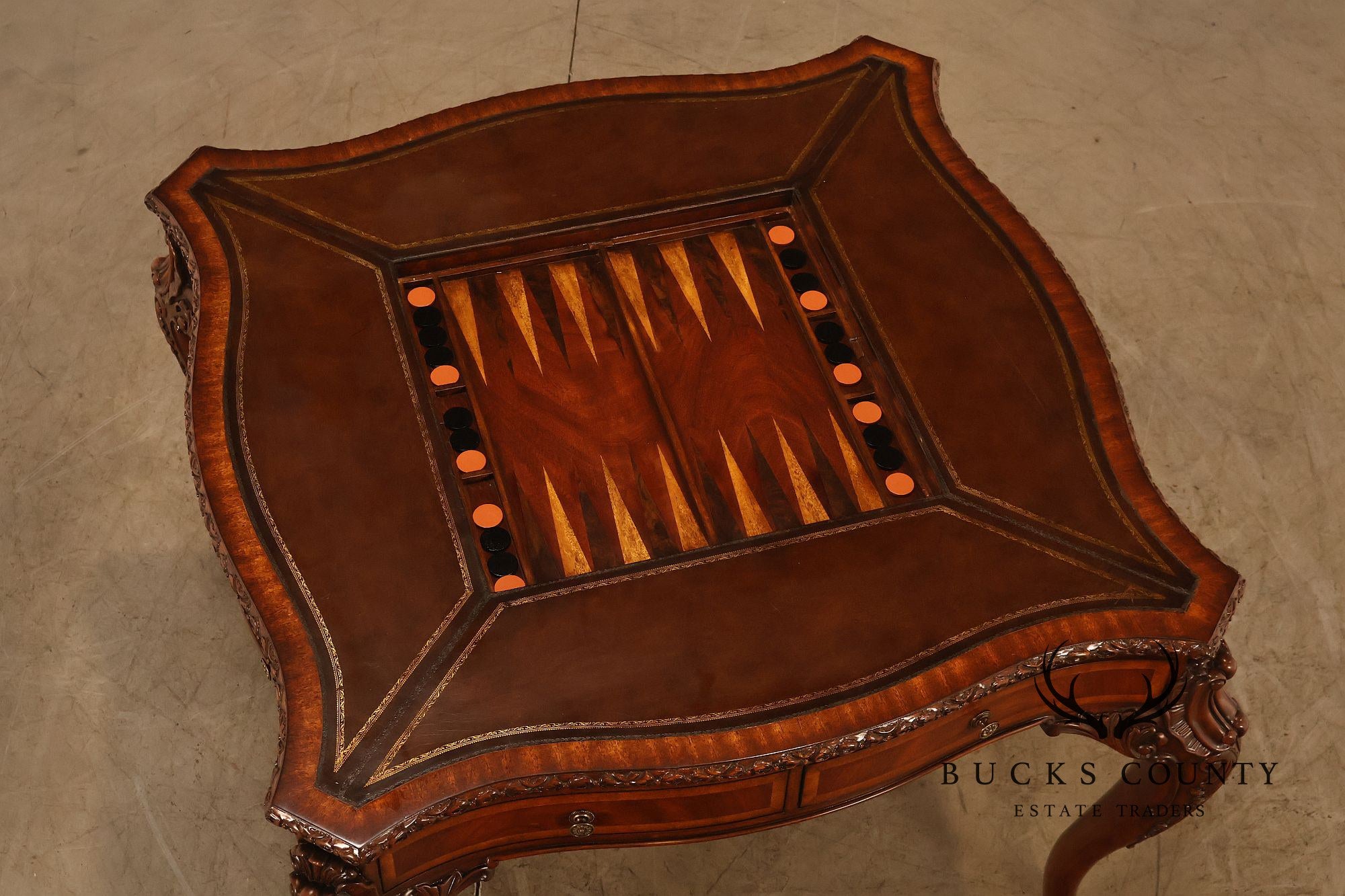 Lloyd Buxton Leather Top Four Drawer Gaming Table With Backgammon And Chess Board