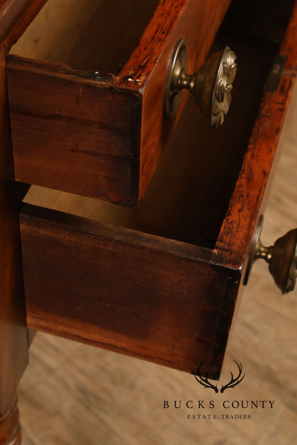 Antique American Sheraton Mahogany Two Drawer Work Table On Casters