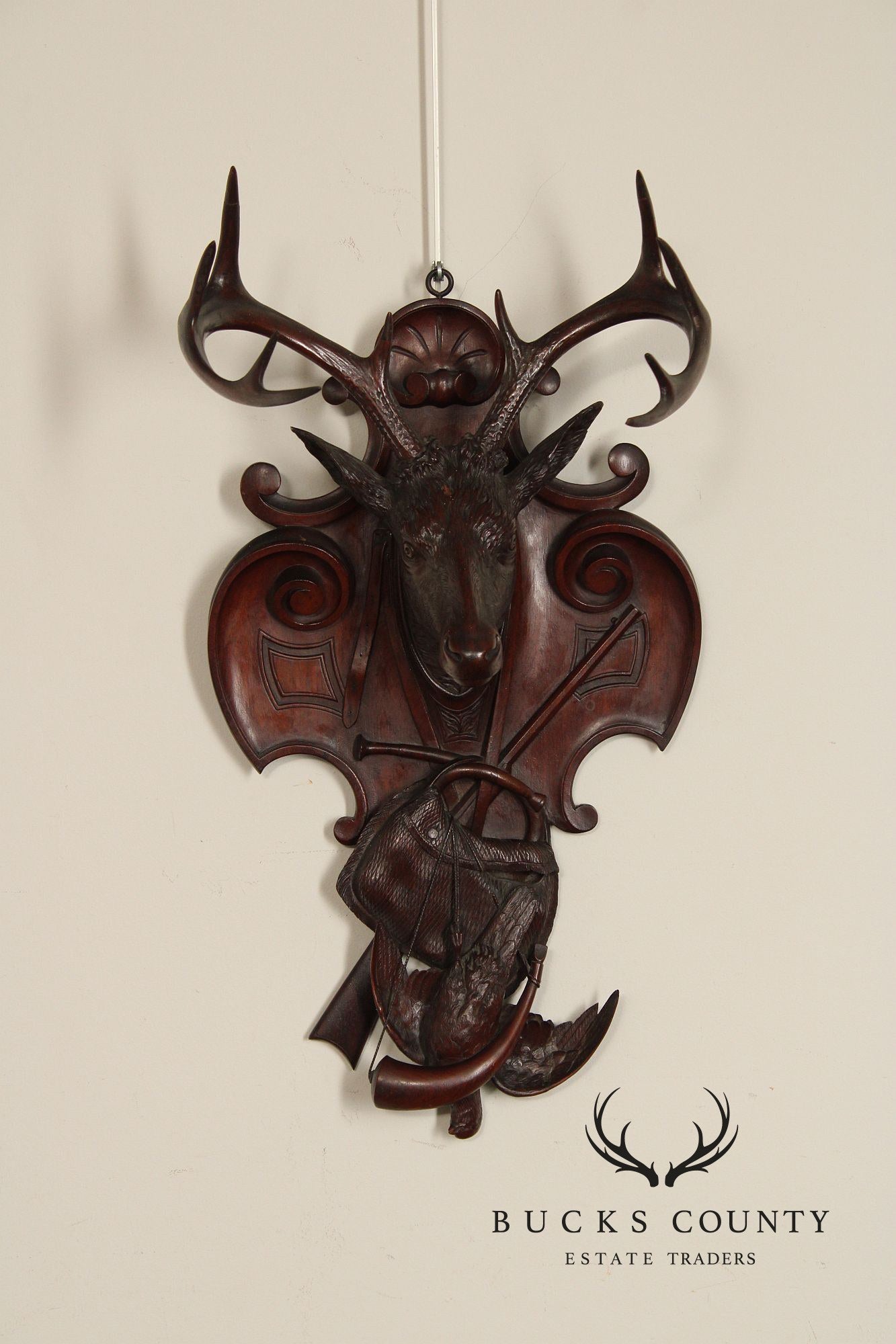 Antique German Black Forest Deer Hunting Trophy Plaque