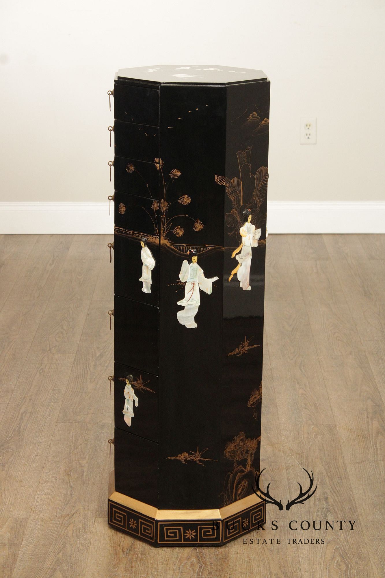 Chinoiserie Decorated Black Lacquer Jewelry Chest