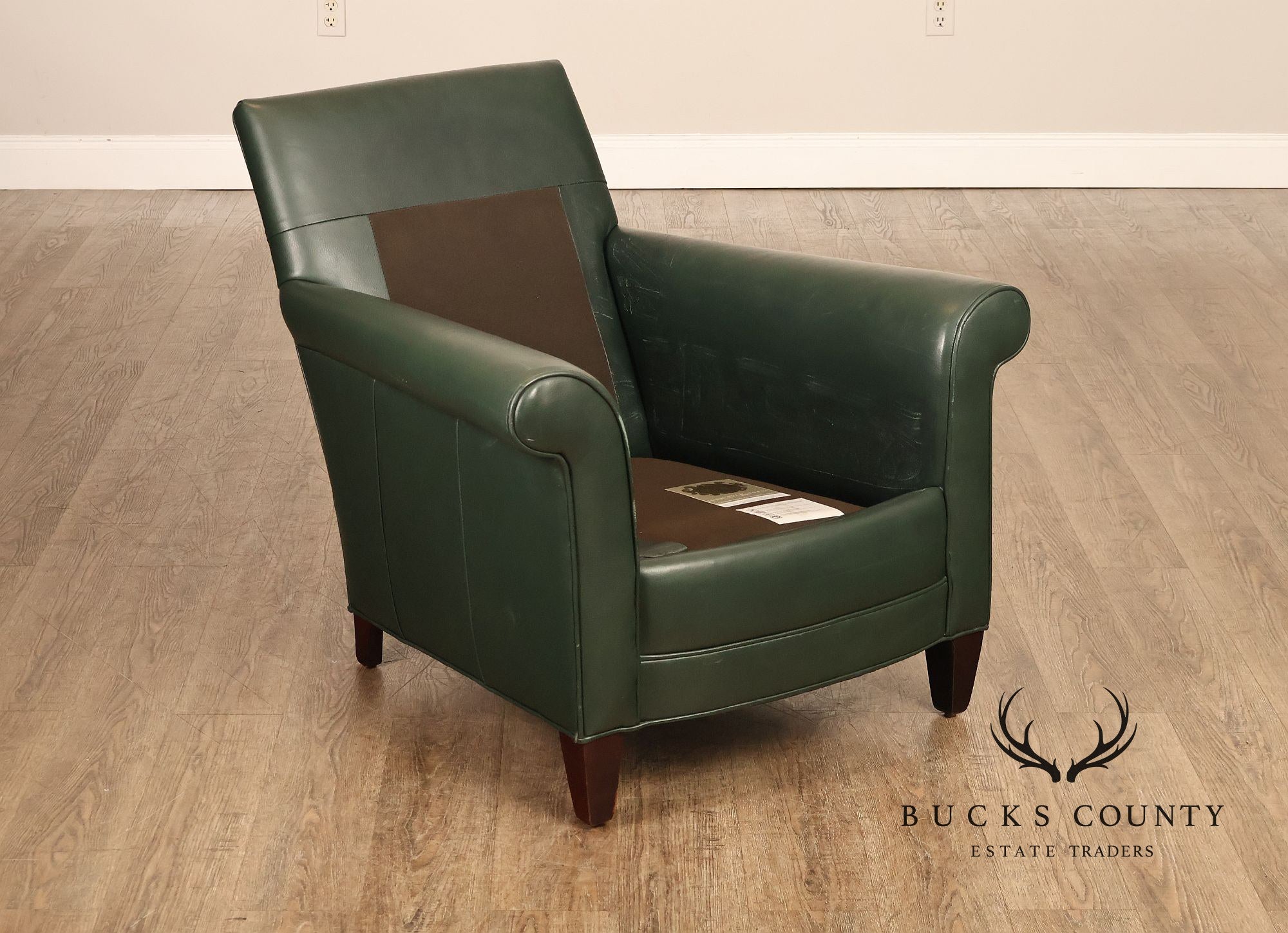 Hancock & Moore Green Leather Recliner Club Chair