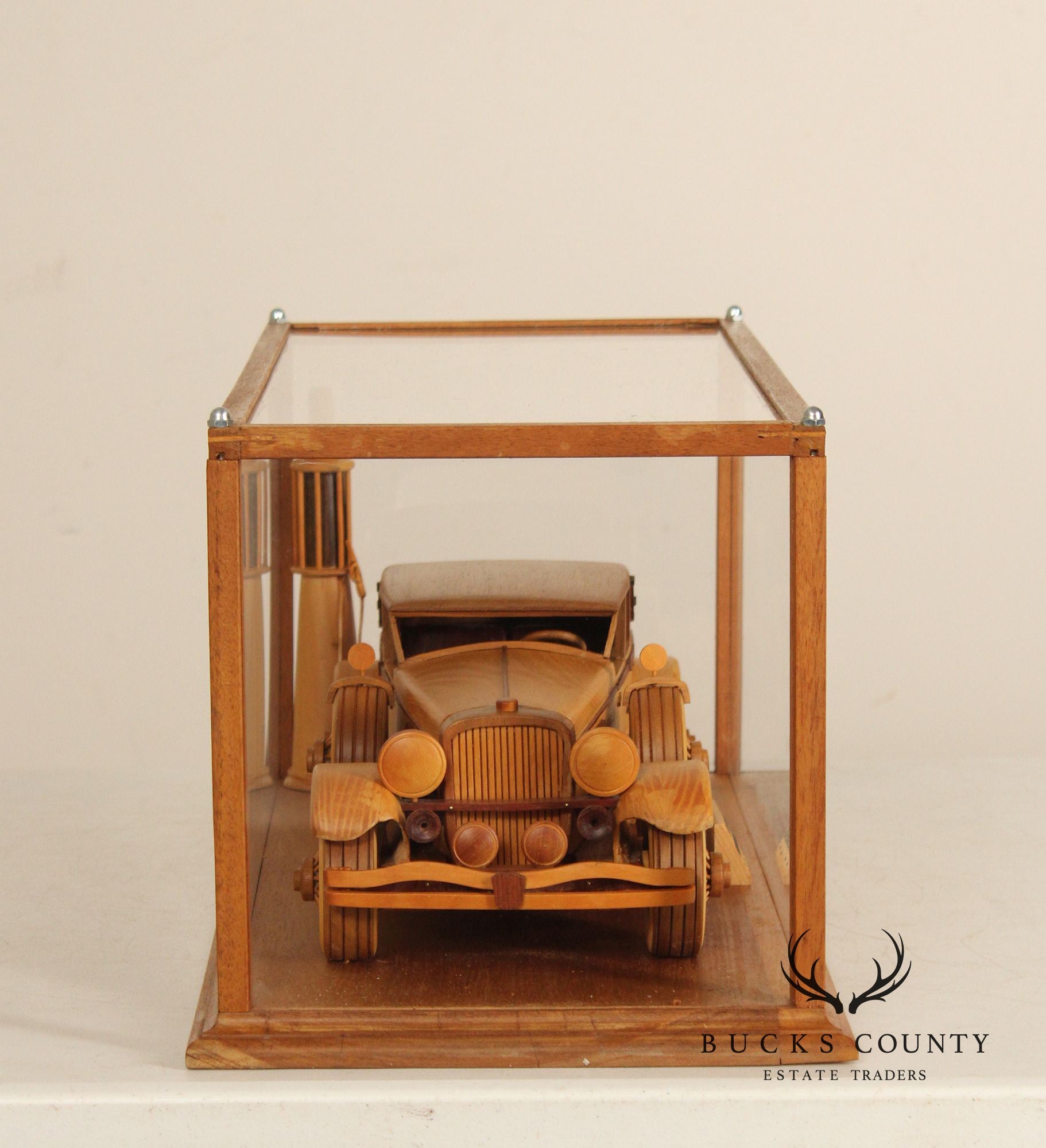 Carved Wood 1930 Duesenberg Model J in Display Case