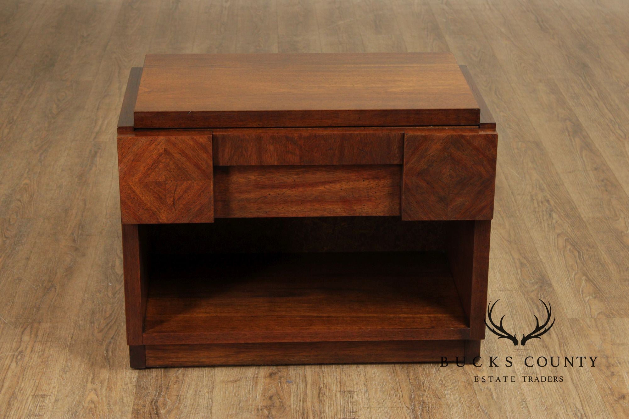 Lane Brutalist Pair of Walnut One-Drawer Nightstands