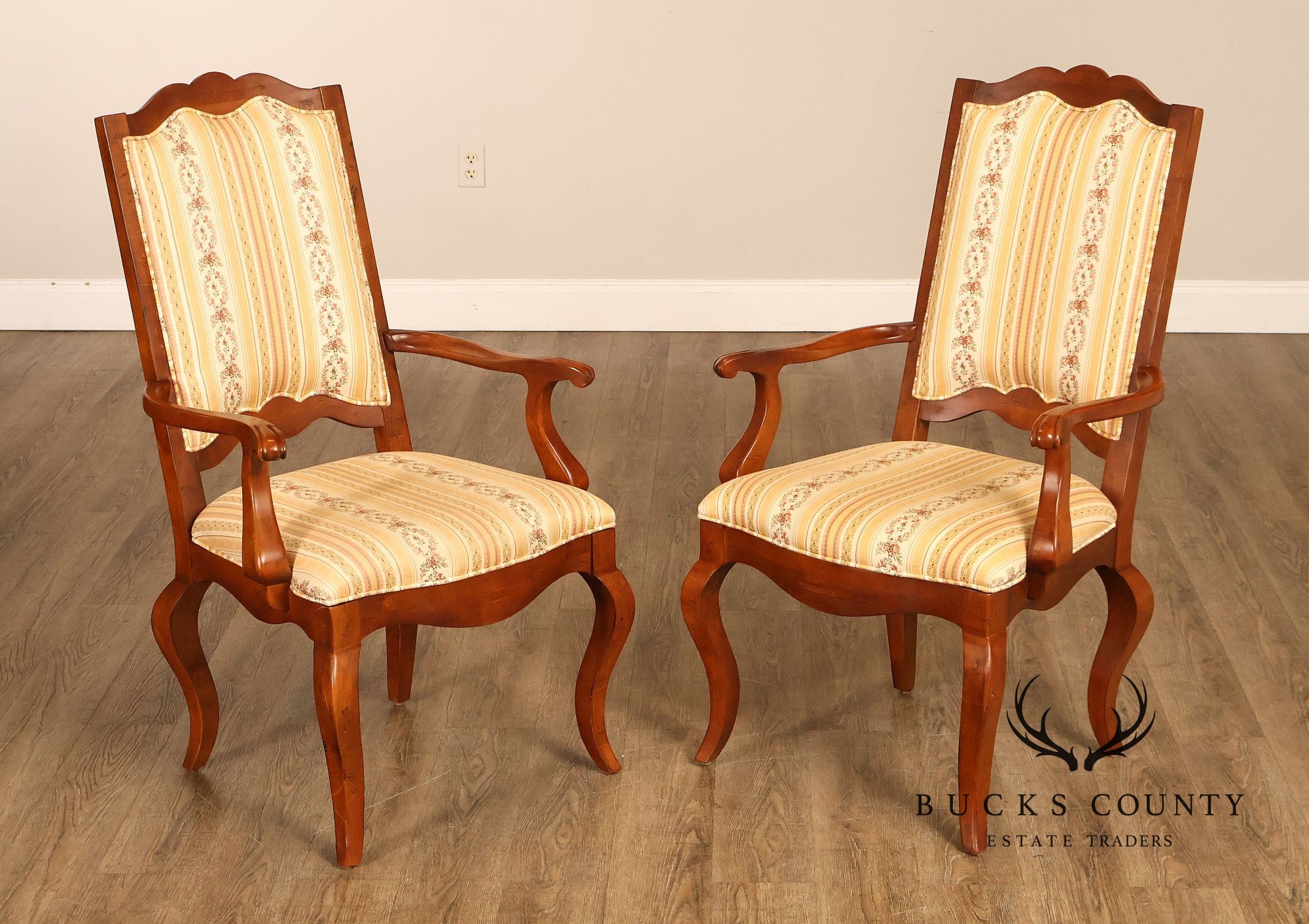 Century French Provincial Style Pair Of Upholstered Ladderback Armchairs