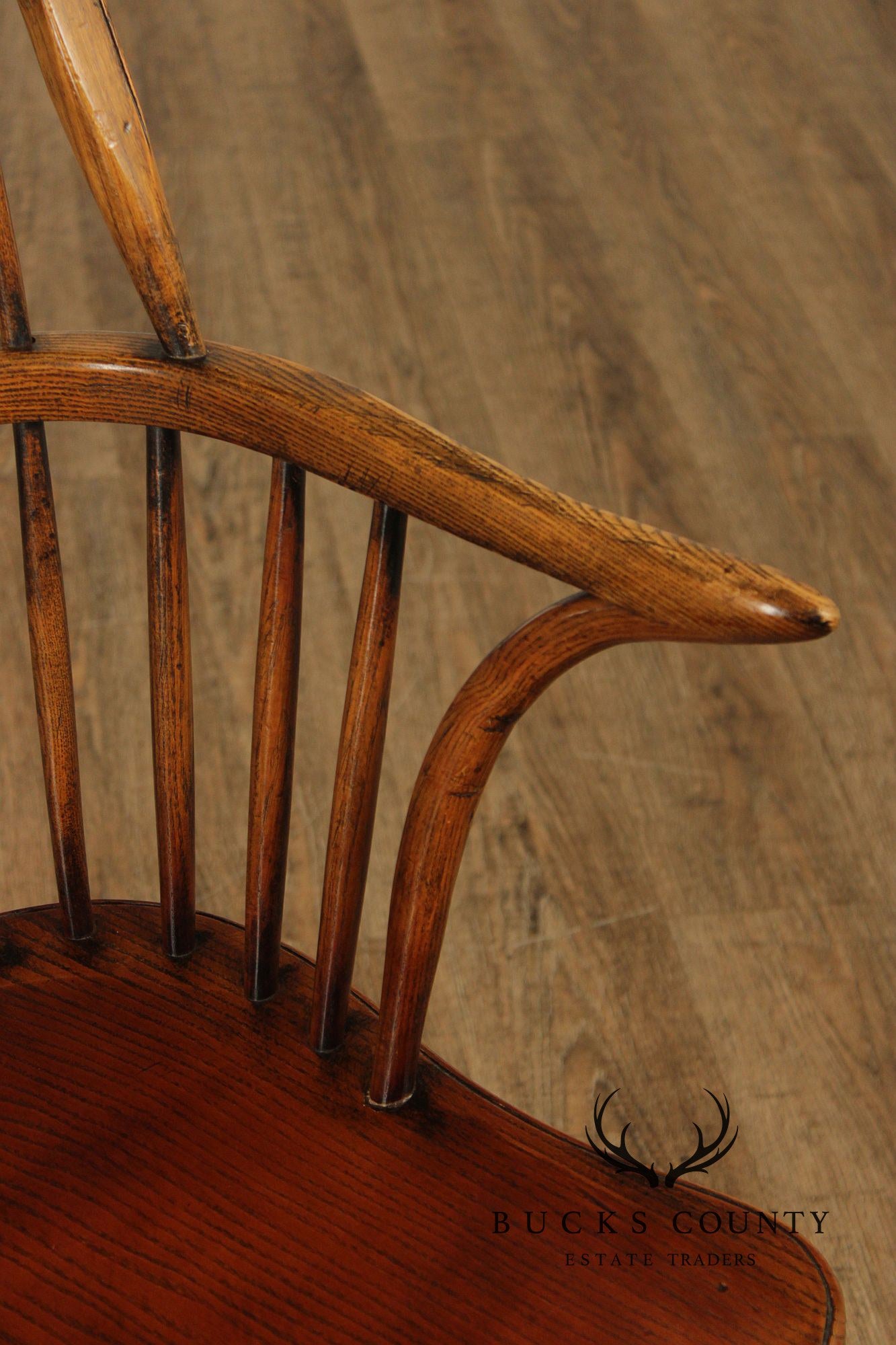Vintage Set of Four English Oak Windsor Dining Armchairs