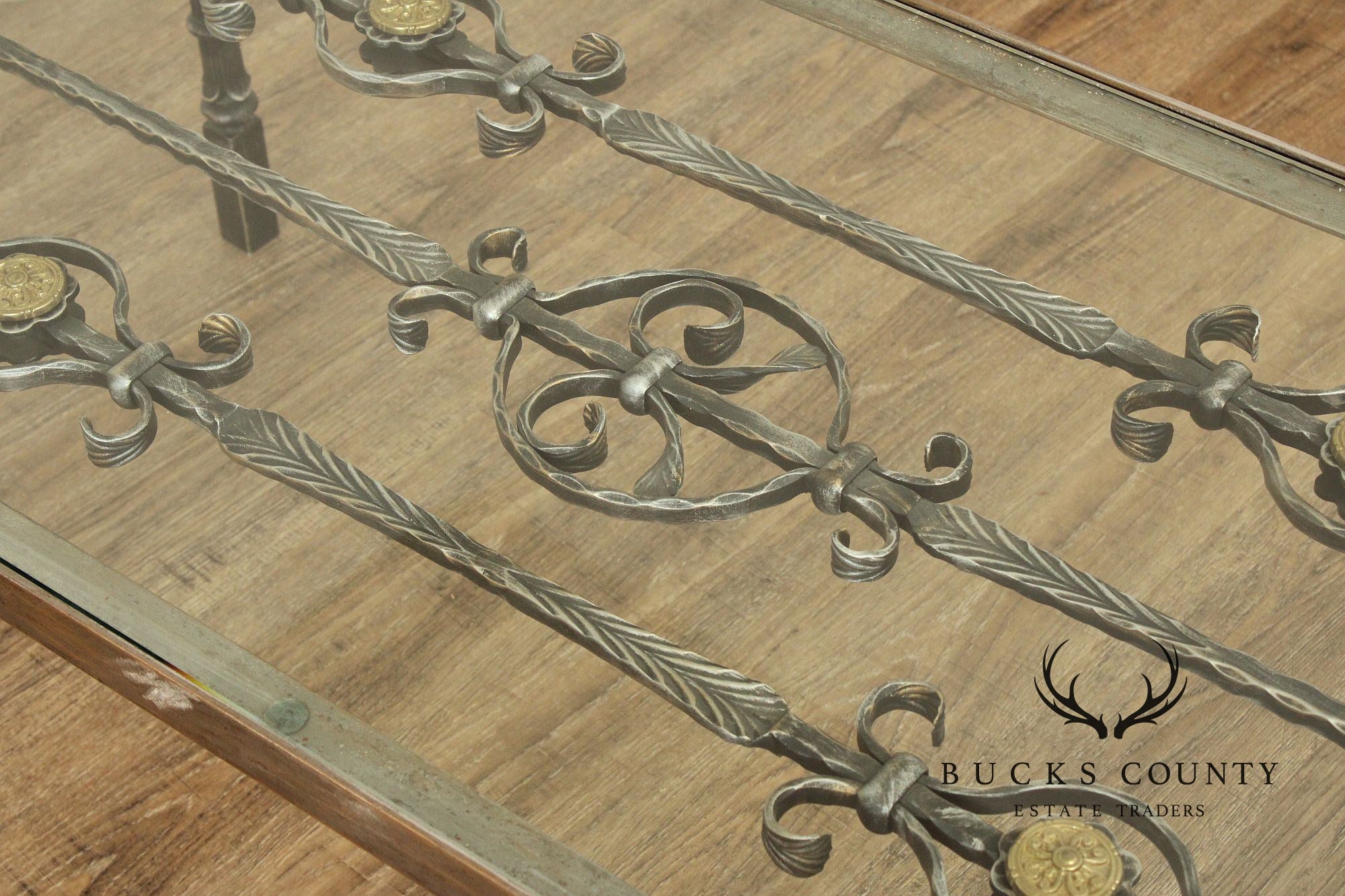 Renaissance Style Cast Iron Glass Top Coffee Table