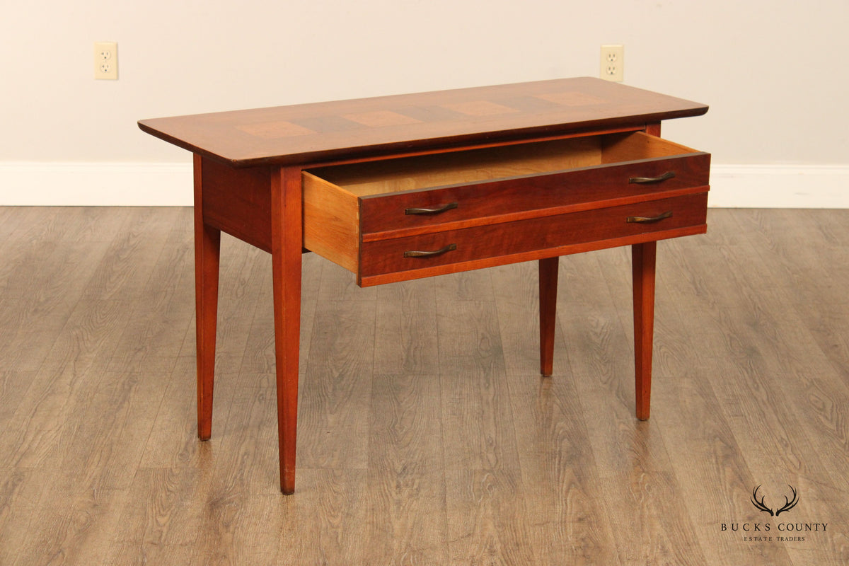 Lane Mid Century Modern Walnut And Burl Wood Console Table