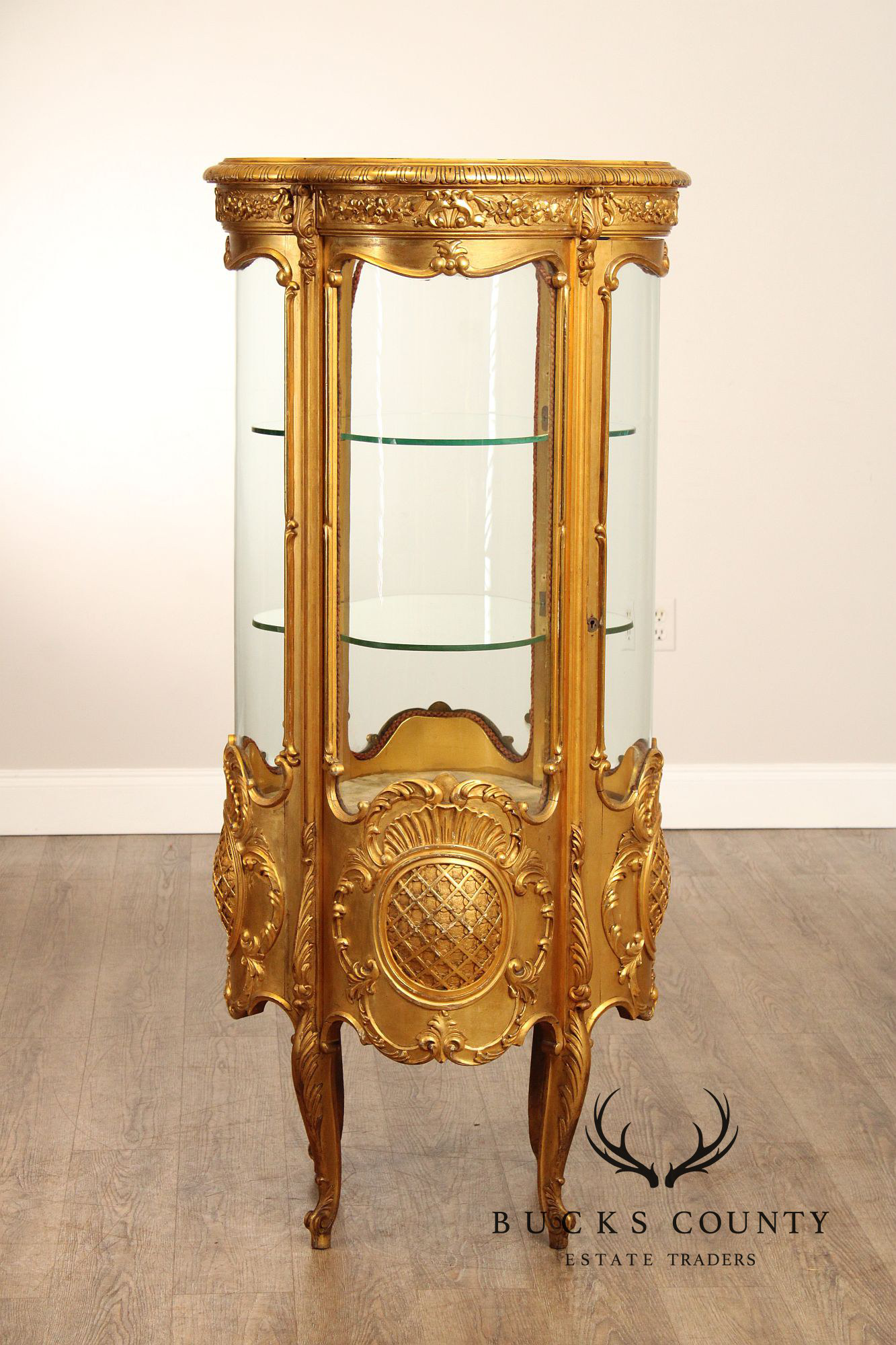 Rococo Style Giltwood Curio Cabinet With Glass Panels