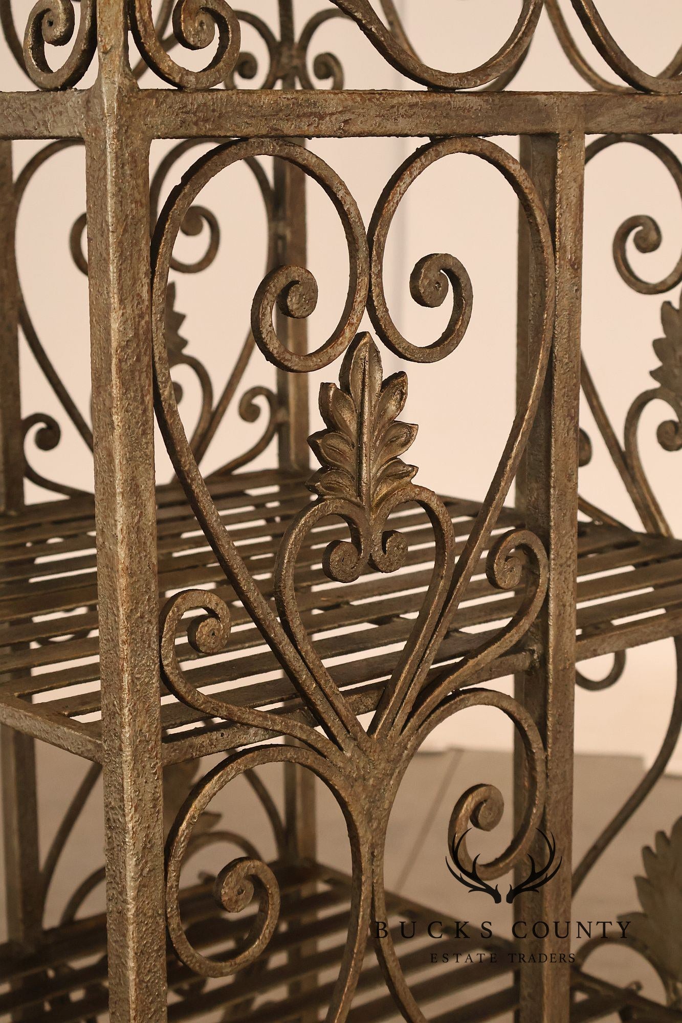 French Baroque Style Wrought Iron Scrollwork Birdcage Etagere Display Shelf