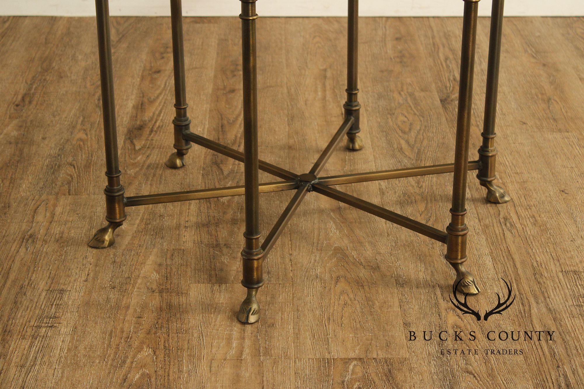 Hollywood Regency Vintage Italian Pair of Glass Top Brass Side Tables