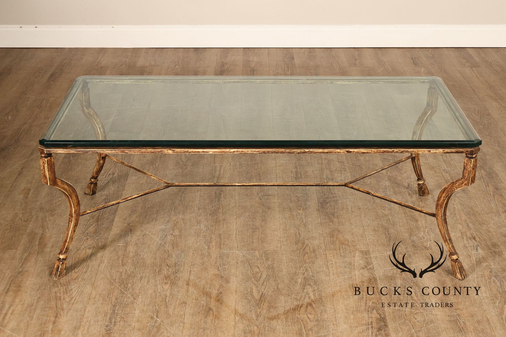 Minton Spindell 'Durant' Glass Top Iron Coffee Table