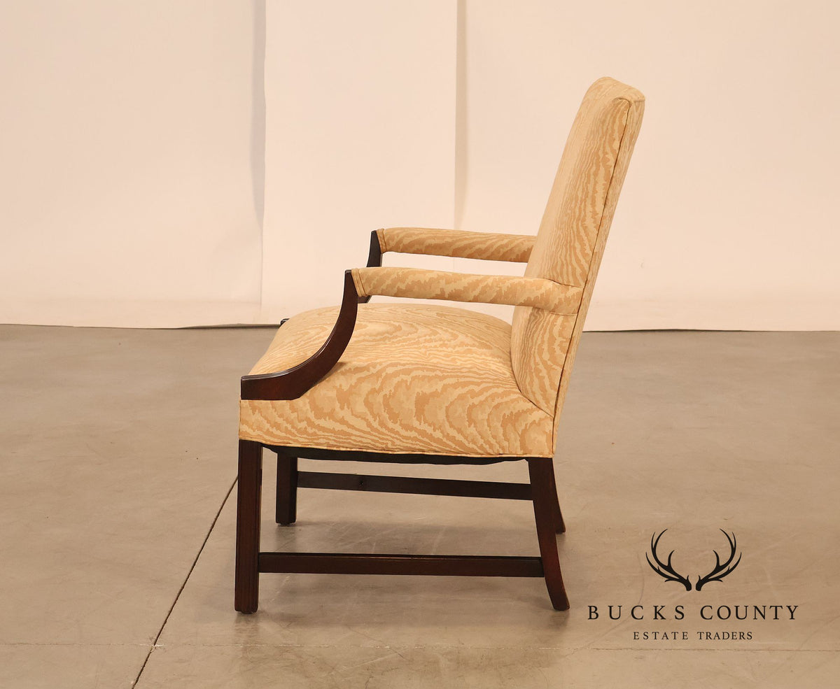 Traditional Mahogany Moire Upholstered Arm Chair