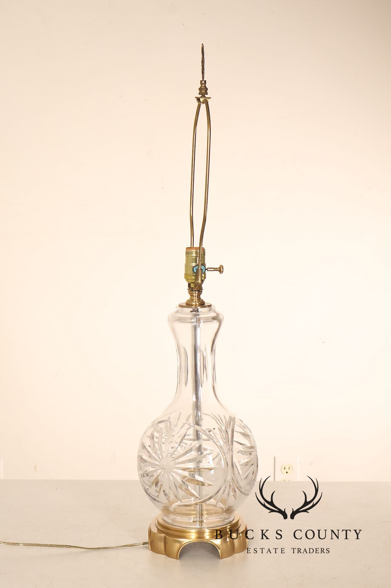 Pair Of Victorian Style Starburst Cut Crystal And Brass Table Lamps