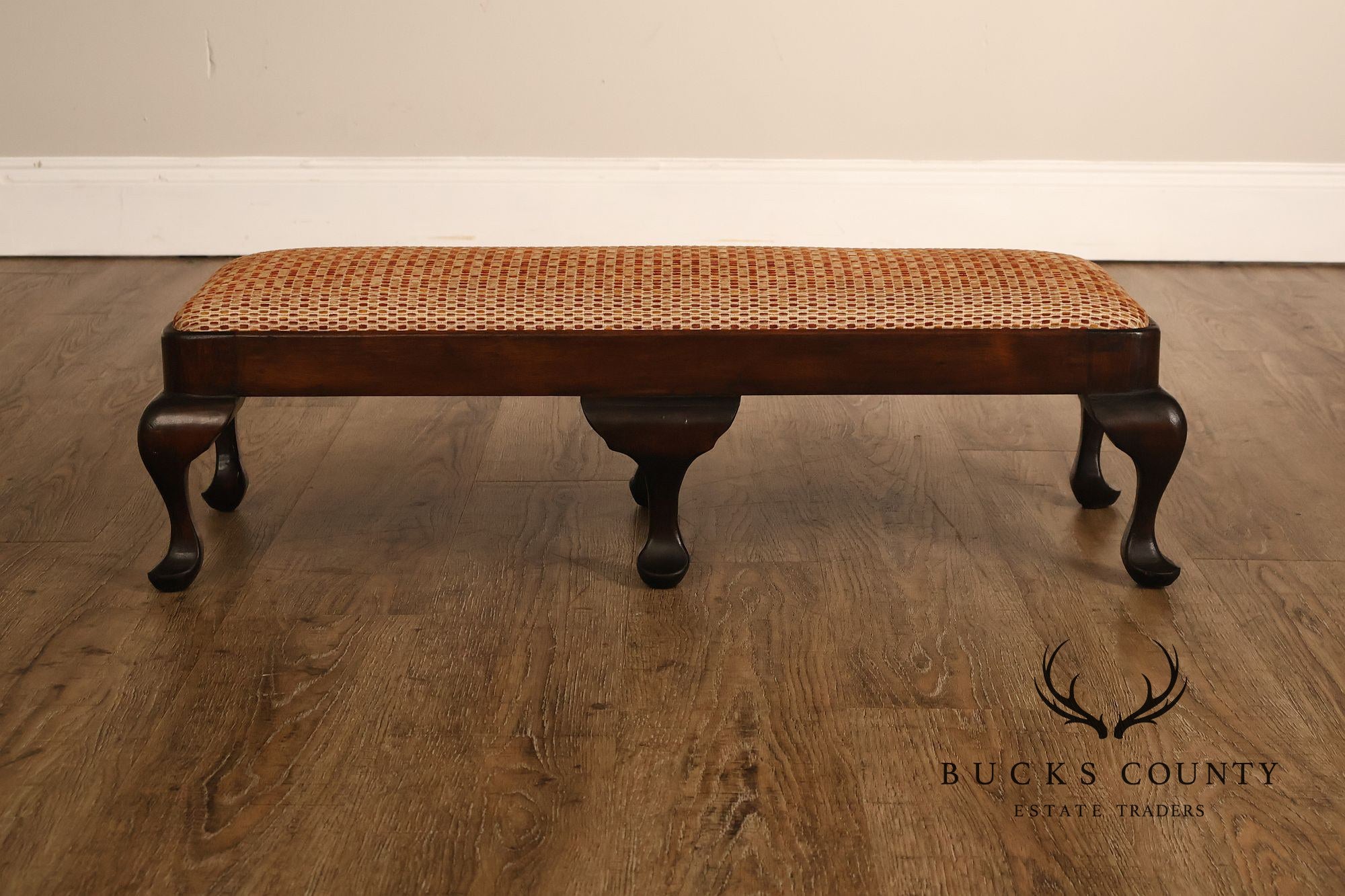 Queen Anne Style Vintage Mahogany Six Leg Footstool