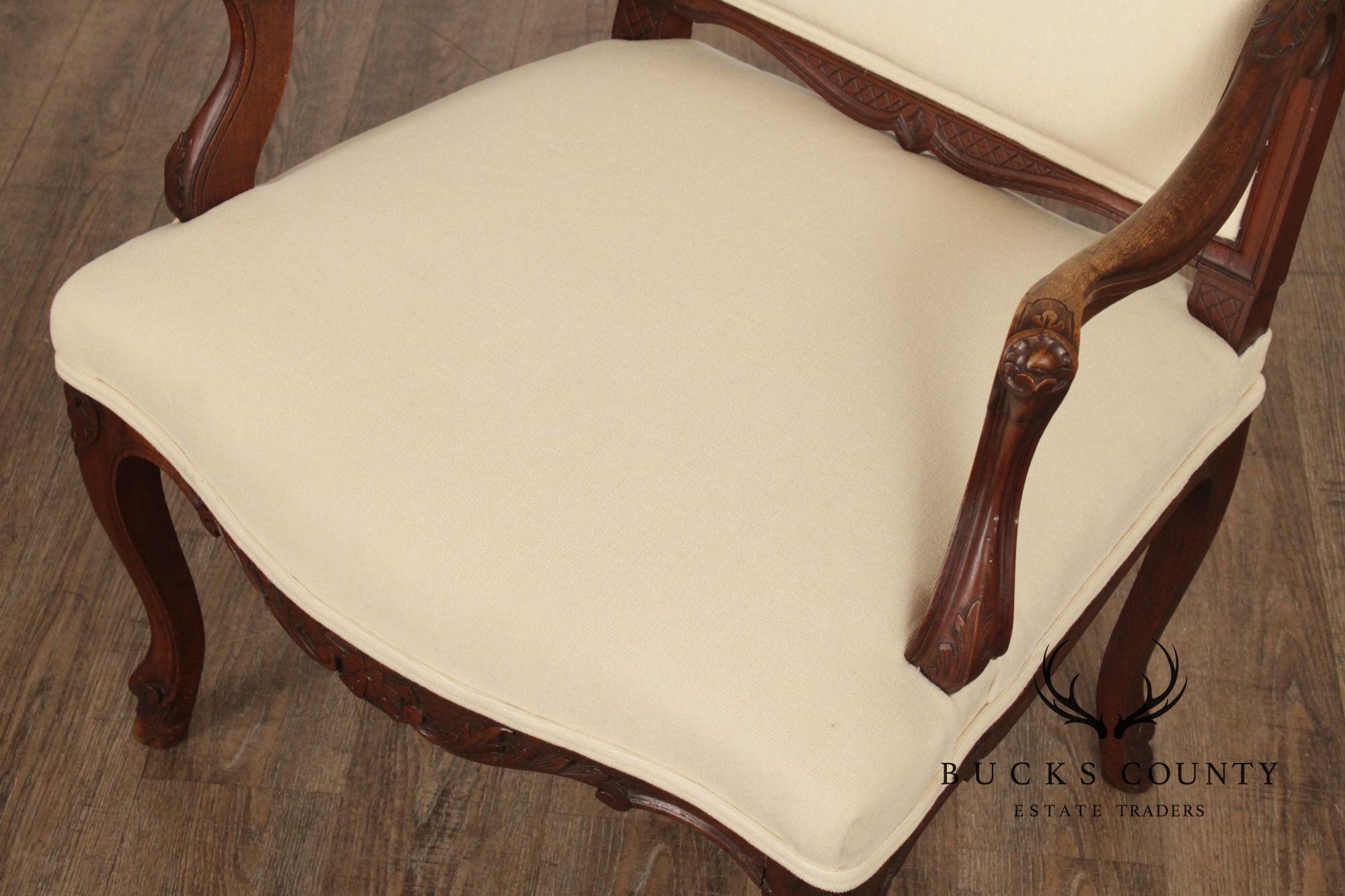 Antique French Louis XV Style Pair of Carved Walnut Fauteuil Armchairs