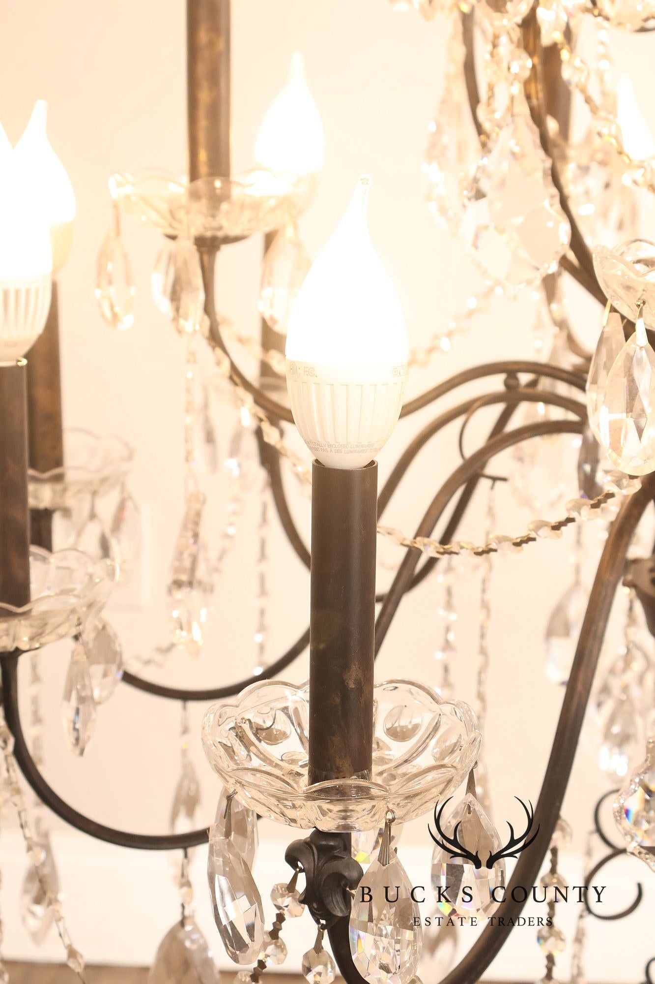 Large Twenty-Light Crystal And Wrought Iron 55" Chandelier