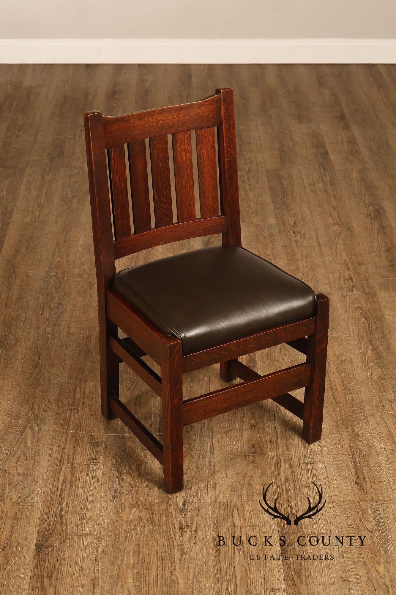 L&JG Stickley Antique Set Of Six U-Back Oak Dining Chairs Model #820