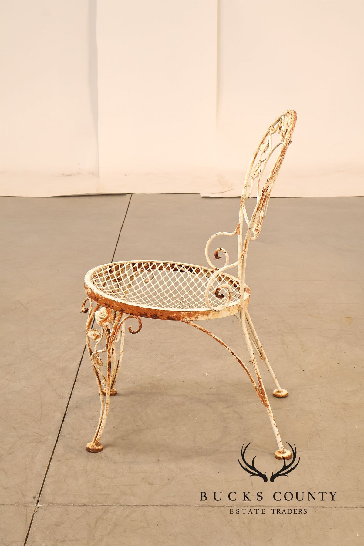 Vintage Woodard White Painted Wrought Iron Garden Chair