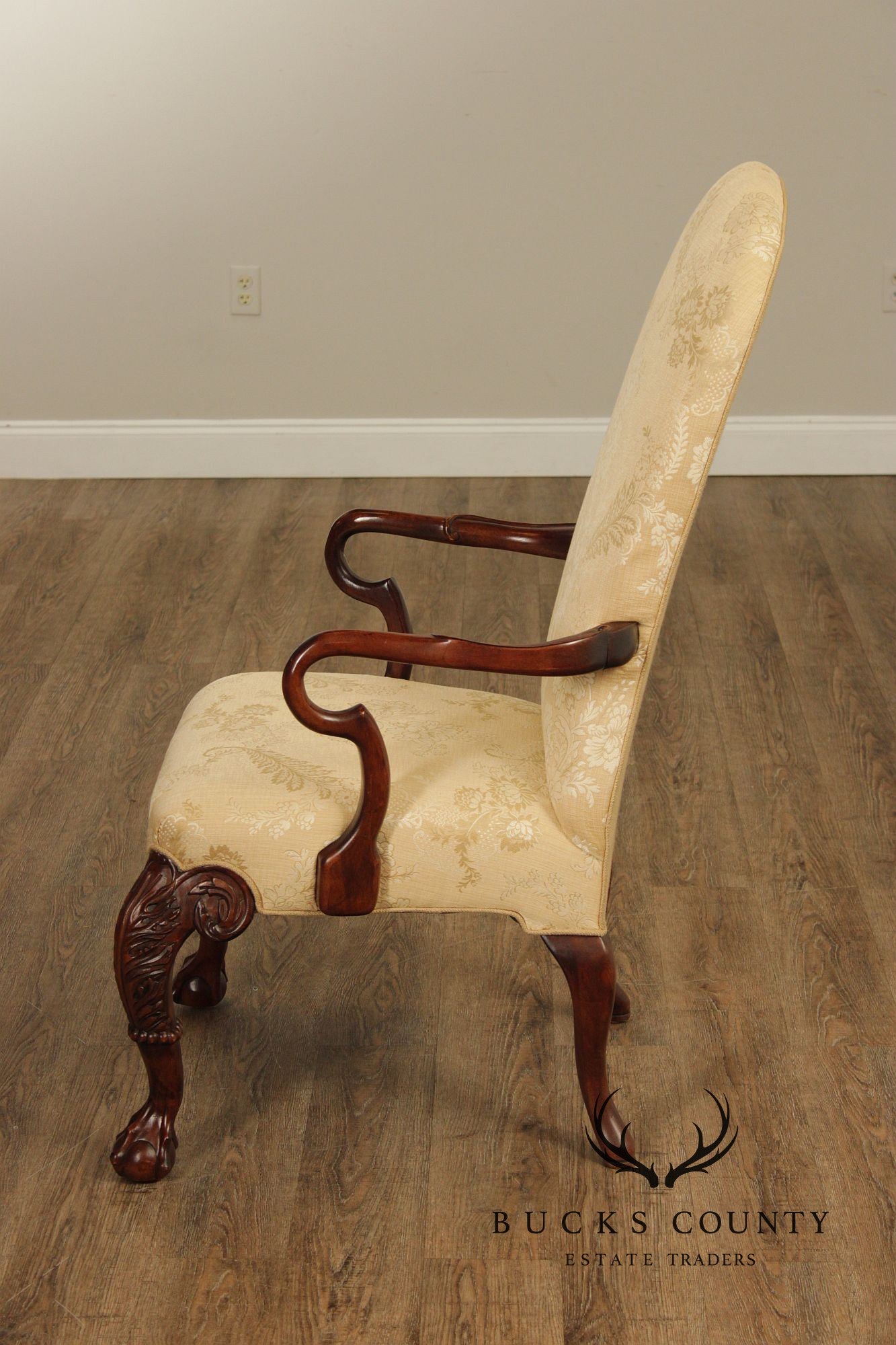 Century Furniture Pair Of Chippendale Style Carved Mahogany Upholstered Armchairs