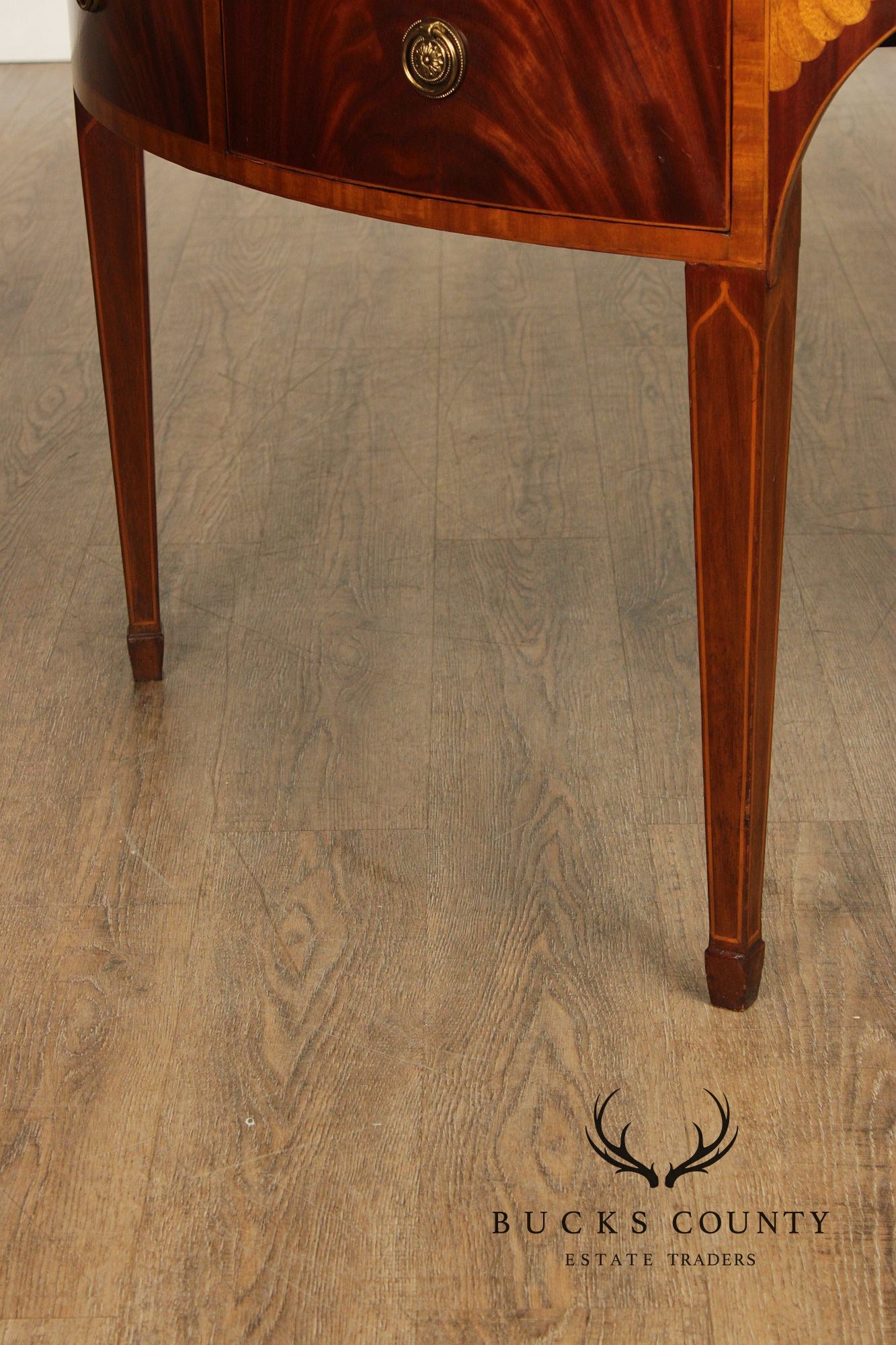 Maitland Smith Hepplewhite Style Deep Mahogany Inlaid Demilune Sideboard