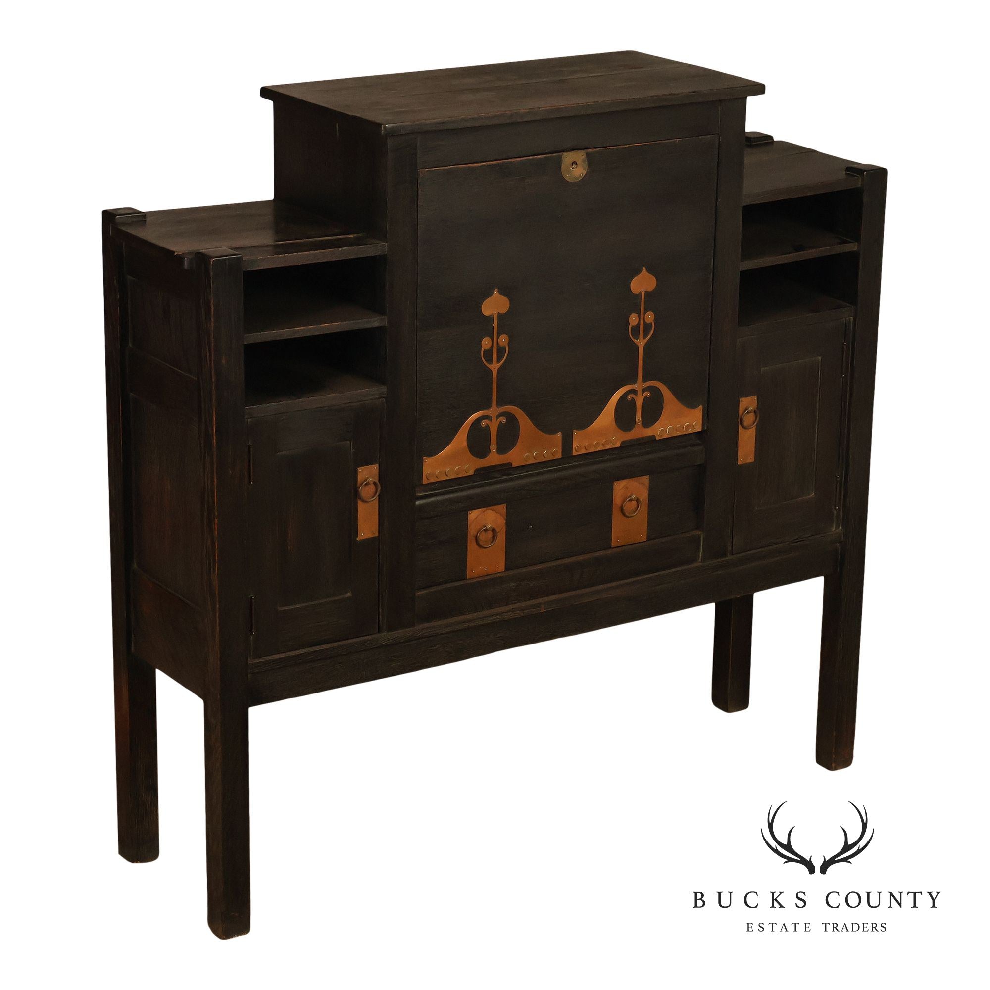 Antique Stickley Brothers Model 6508 Arts And Crafts Oak House Desk With Copper Trimmings