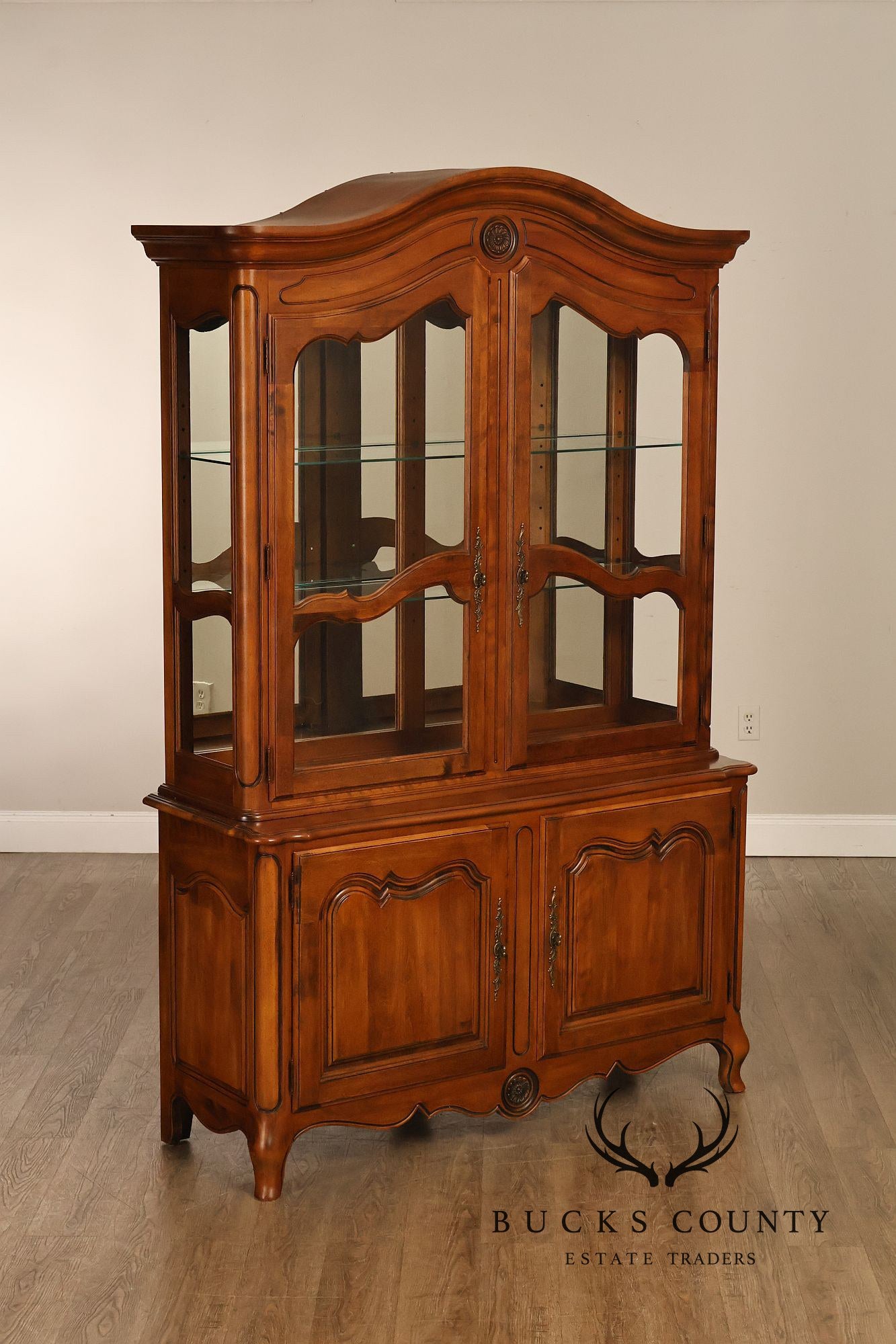 Ethan Allen French Country Two Piece China Cabinet