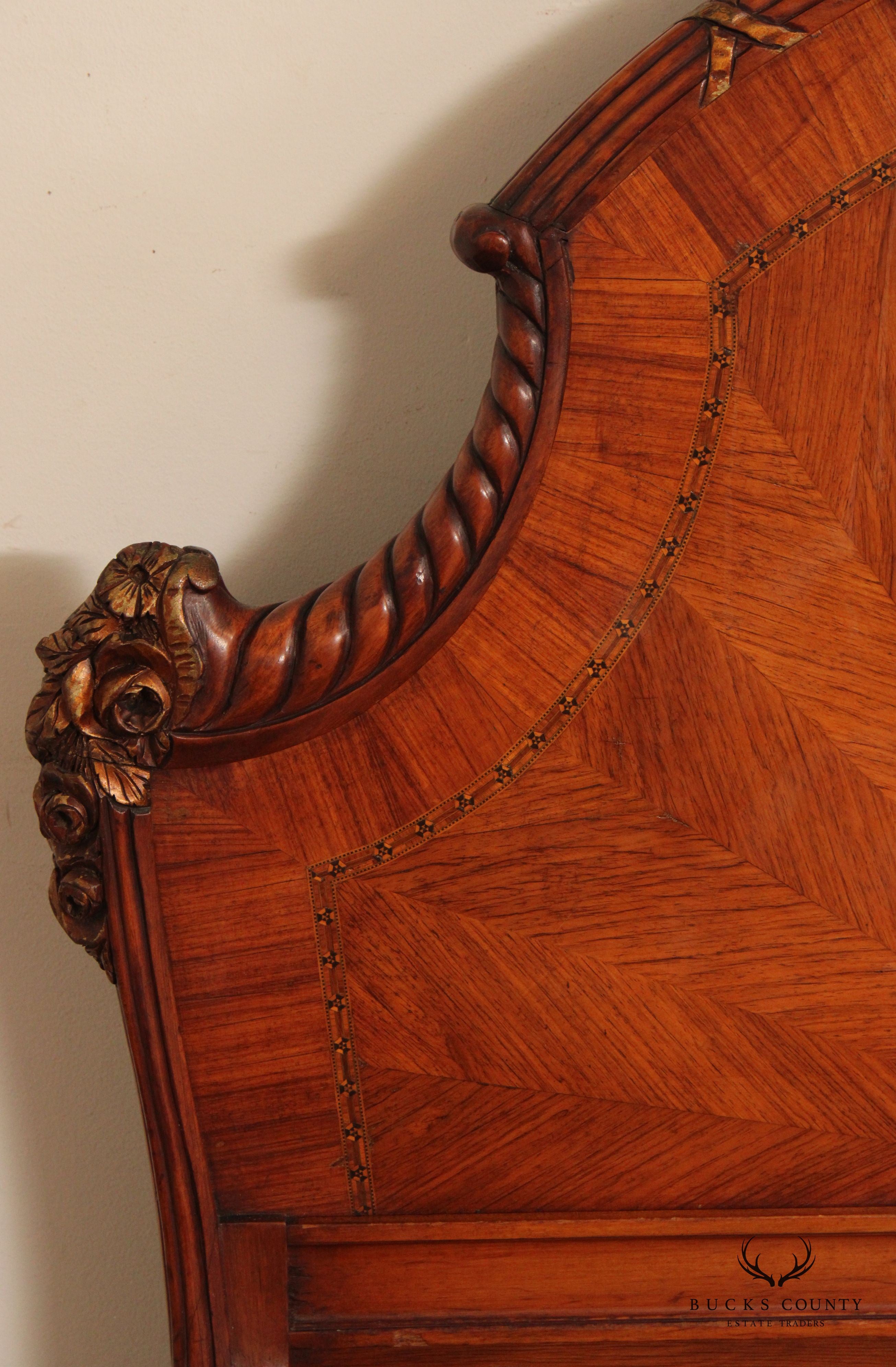 Antique French Rococo Style Peacock Carved Twin Size Bed Frame