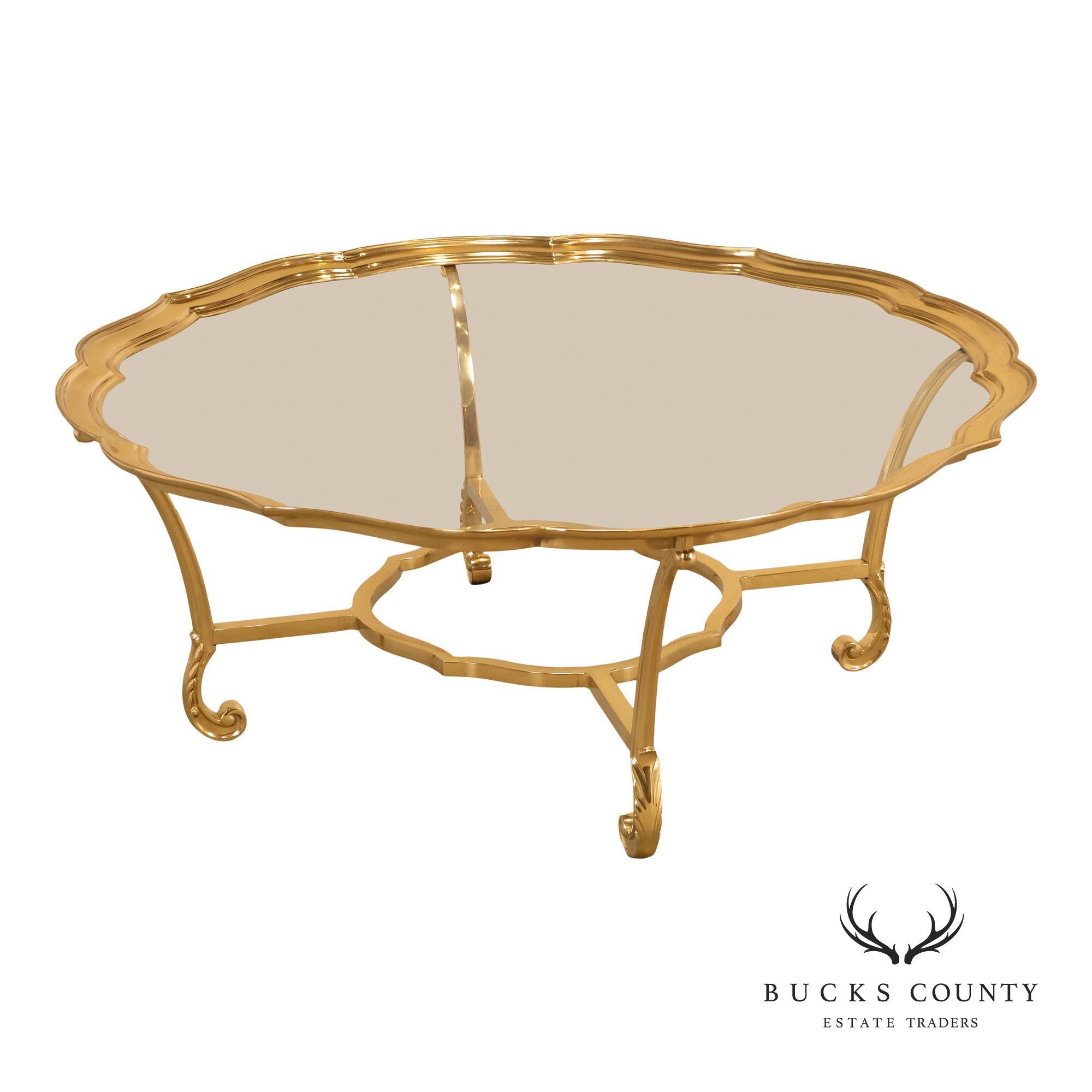 LaBarge Scalloped Brass And Glass Coffee Table