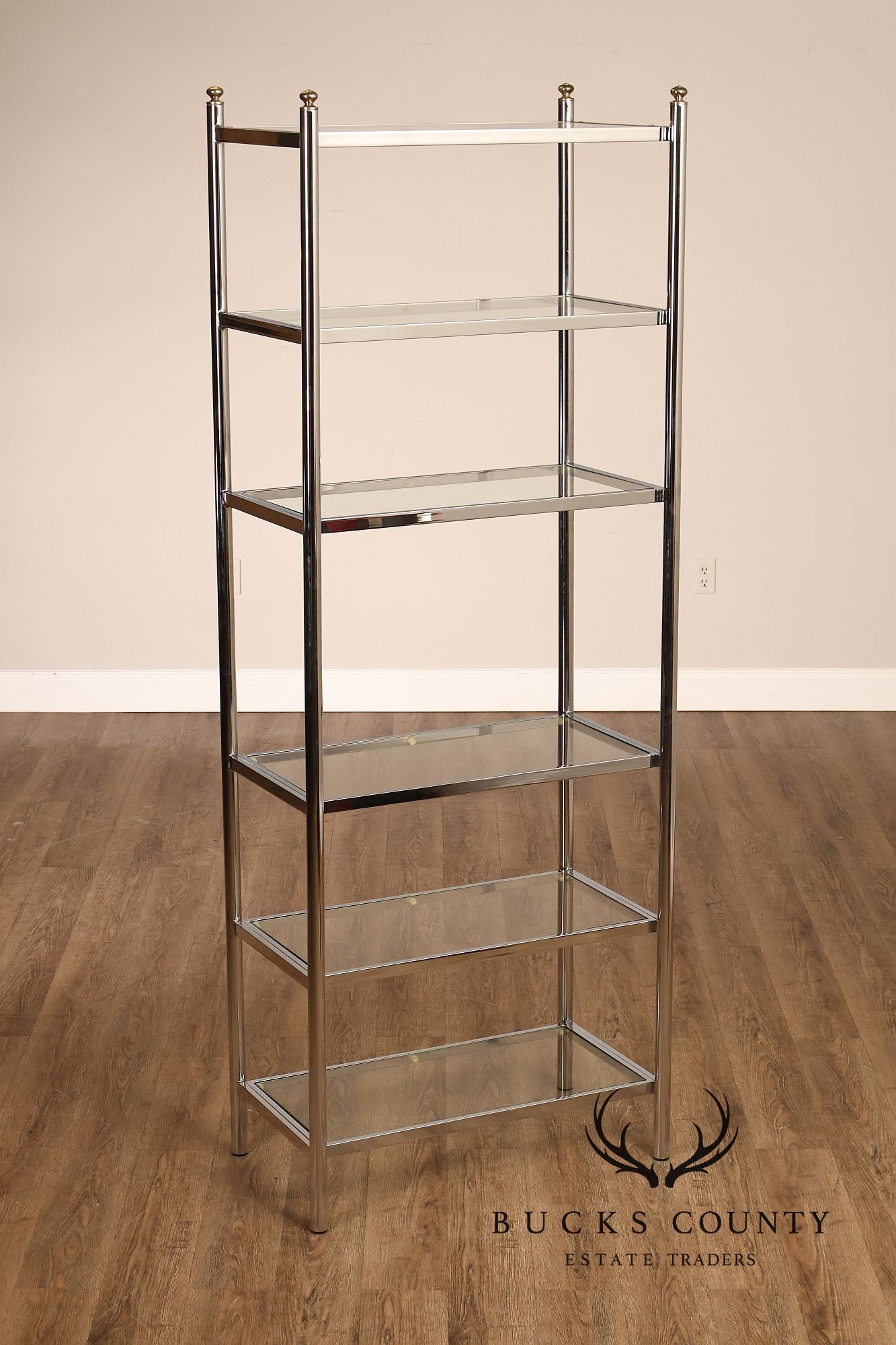 Italian Regency Style Chrome and Glass Etagere Shelf