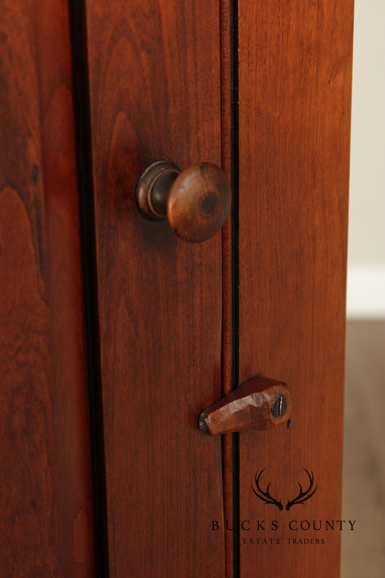 Primitive Two-Door Cherry Narrow Corner Cupboard