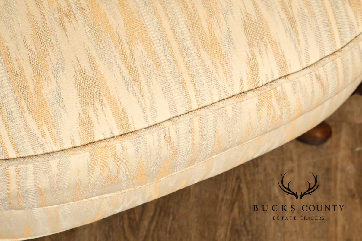 Traditional Upholstered Pair Of Wingback Armchairs With Carved Cabriole Legs