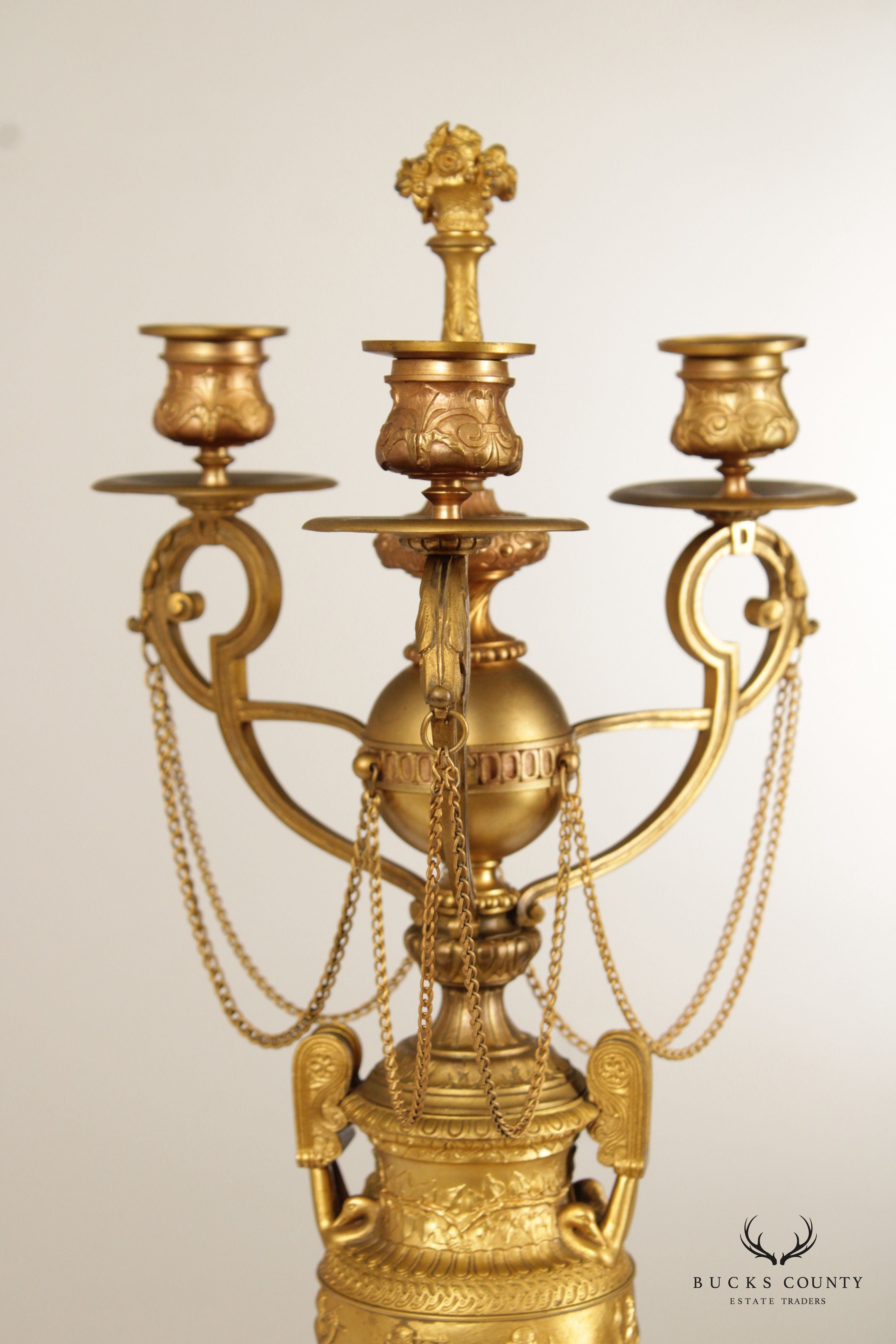 Neoclassical Style Pair of Gilt Bronze Marble Candelabra