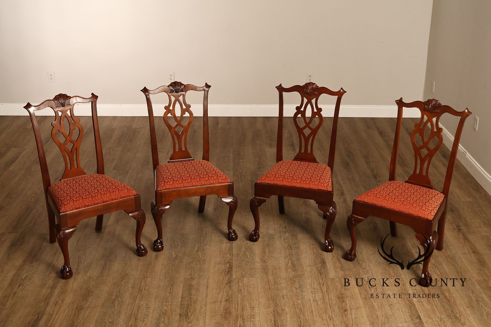Stickley Chippendale Style Set of Four Mahogany Dining Chairs