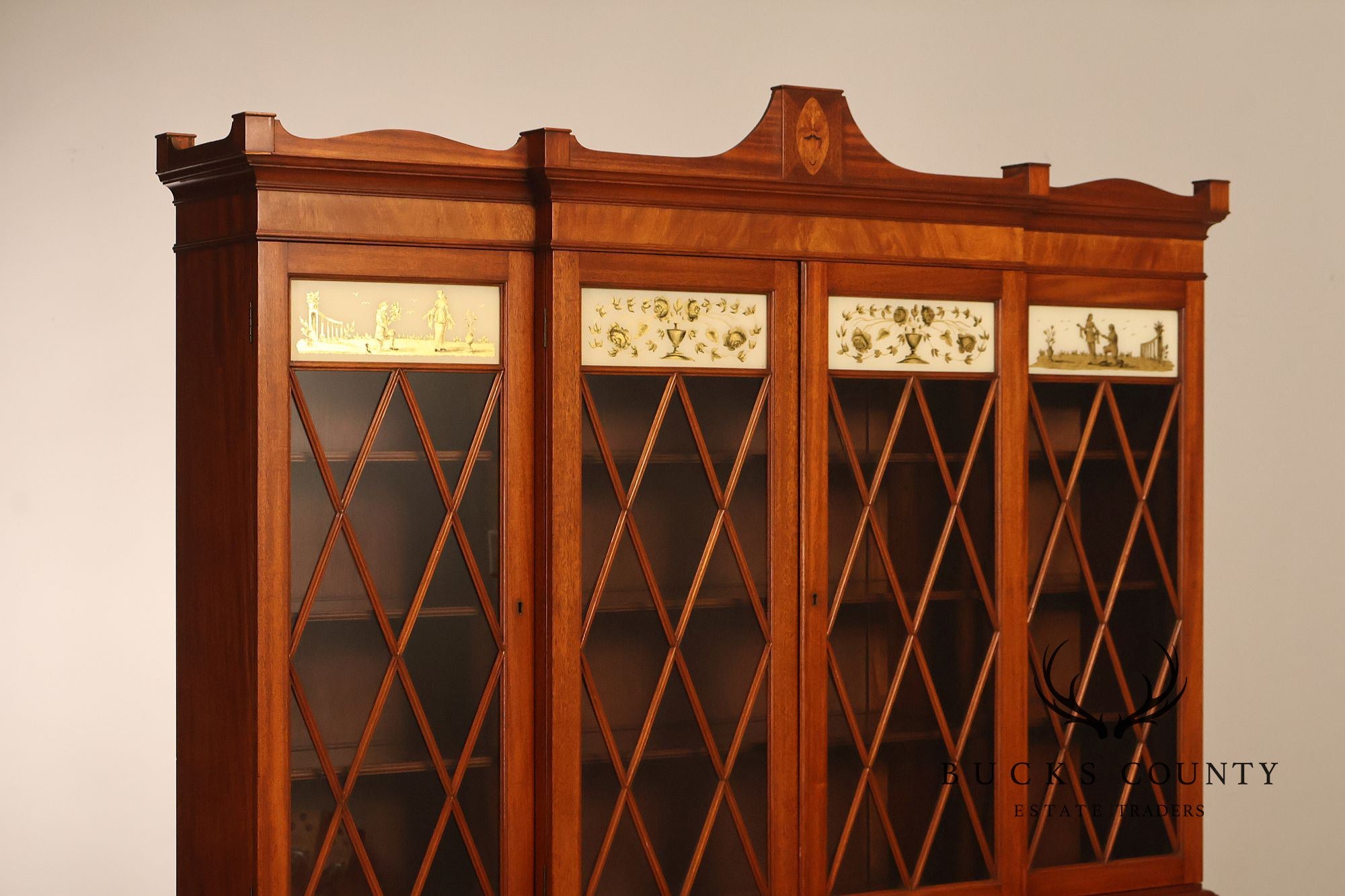 H. Sacks & Sons Marlboro Manor Federal Style Vintage Mahogany Breakfront Bookcase