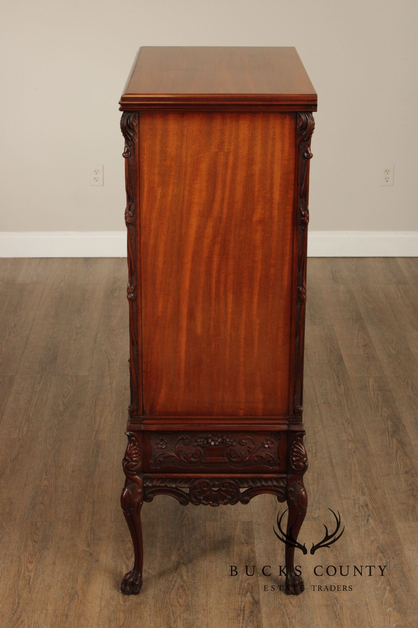 1930's Georgian Style Carved Mahogany Tall Chest