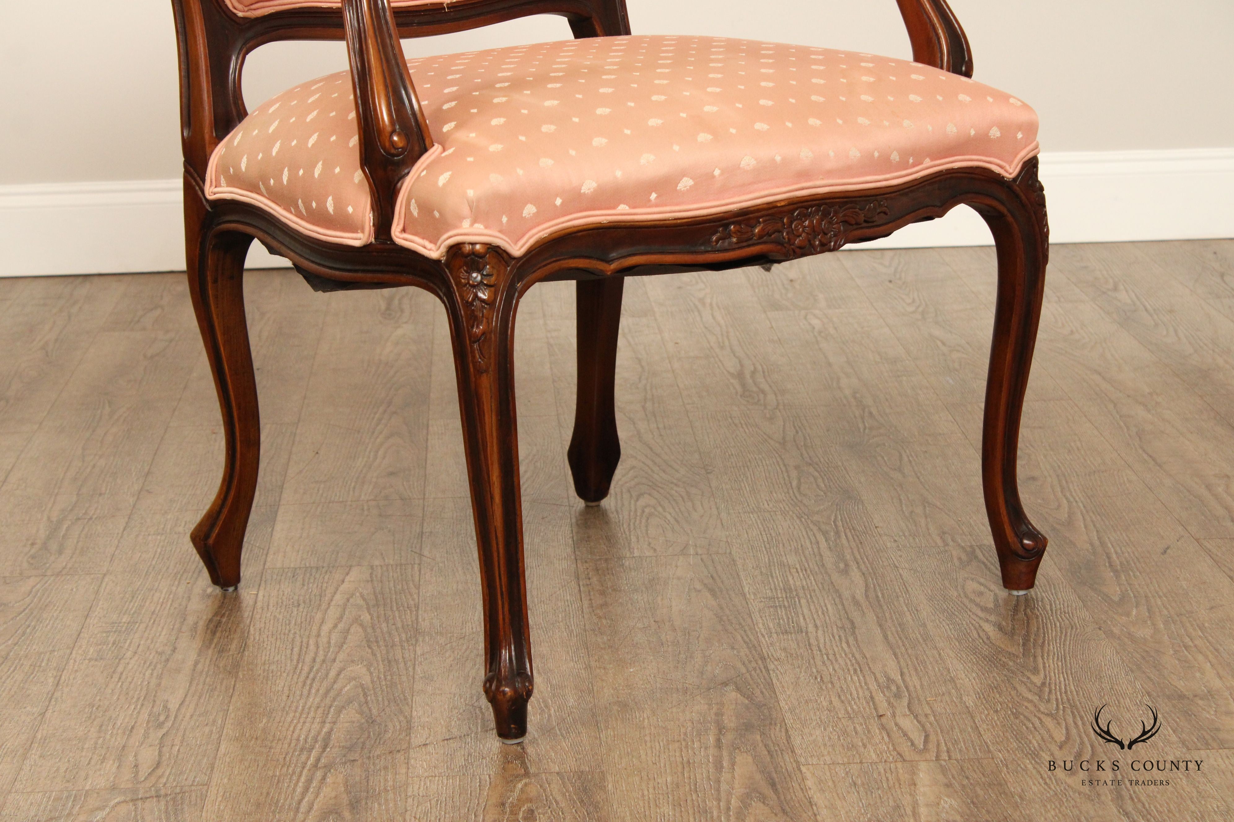French Louis XV Style Carved Walnut Fauteuil Armchair