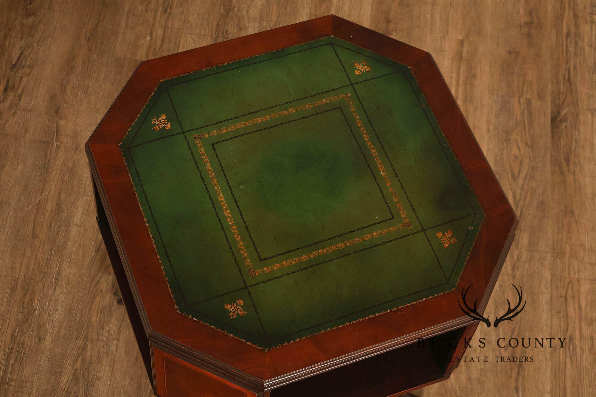 1940's Vintage Pair of Regency Style Mahogany Green Leather Top Pedestal Side Tables