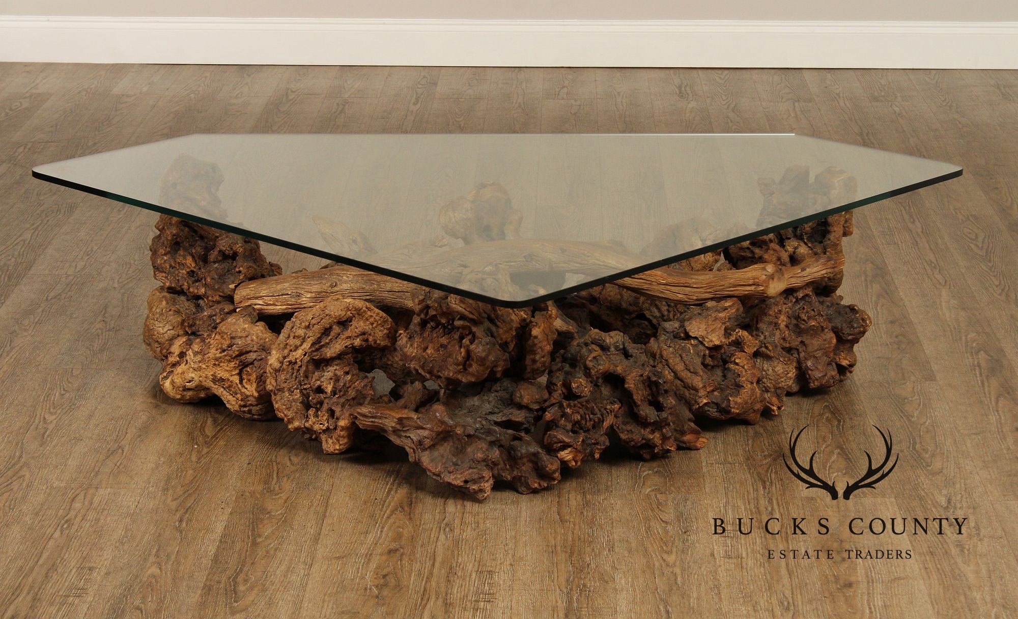 Mid Century Modern Root Burlwood and Glass Top Coffee Table