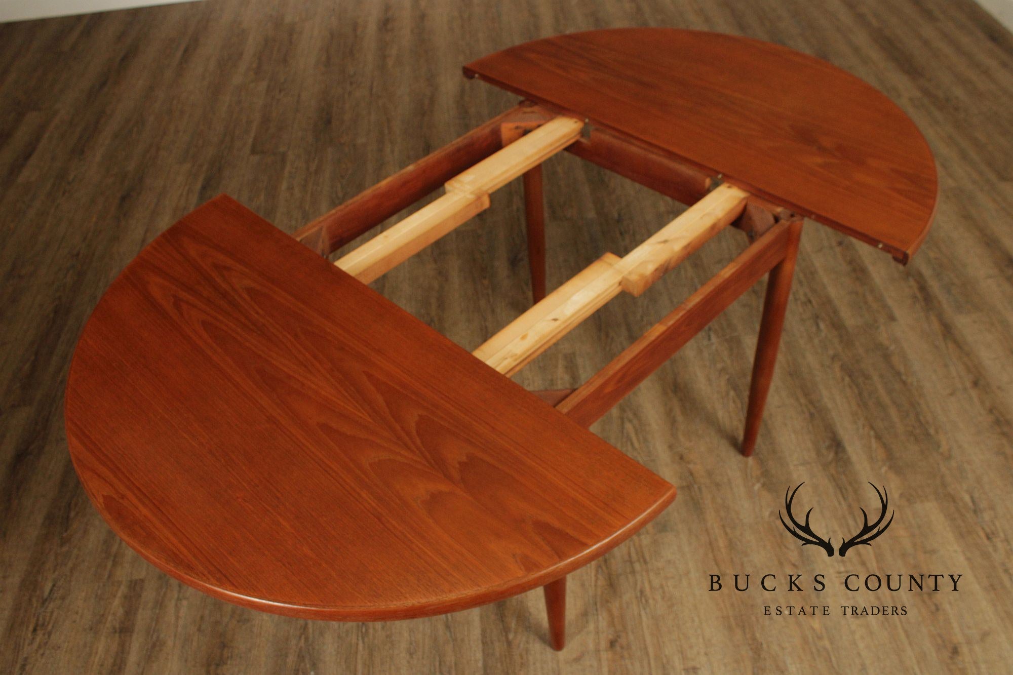 Dux Swedish Modern Teak Expandable Round Dining Table