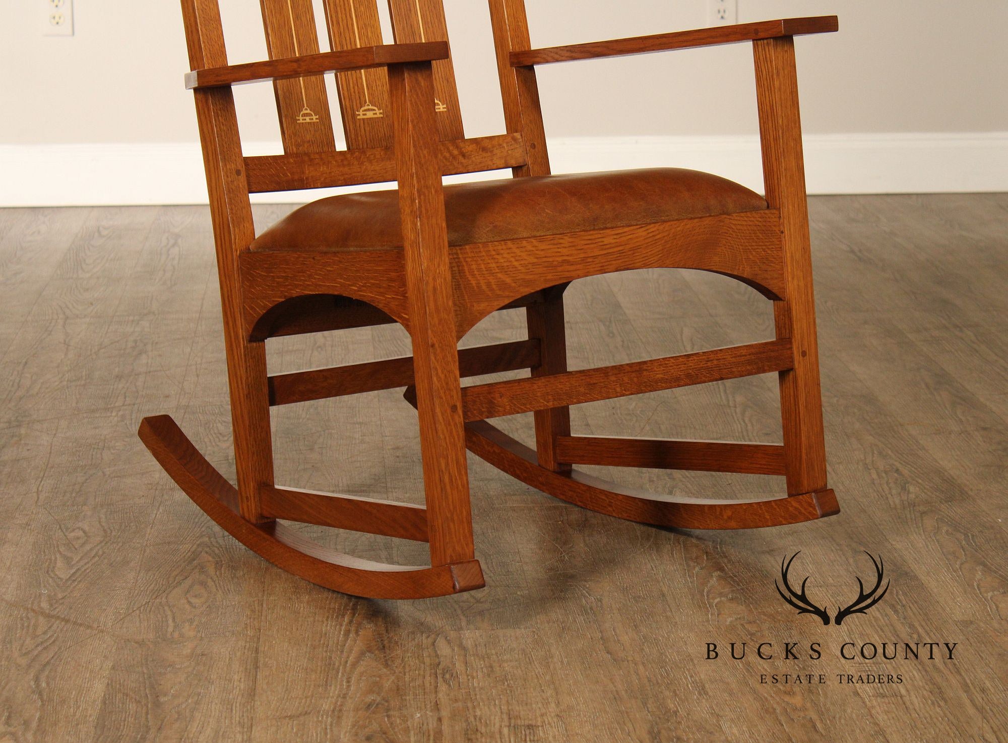 Stickley Mission Collection Harvey Ellis Inlaid Oak Rocker