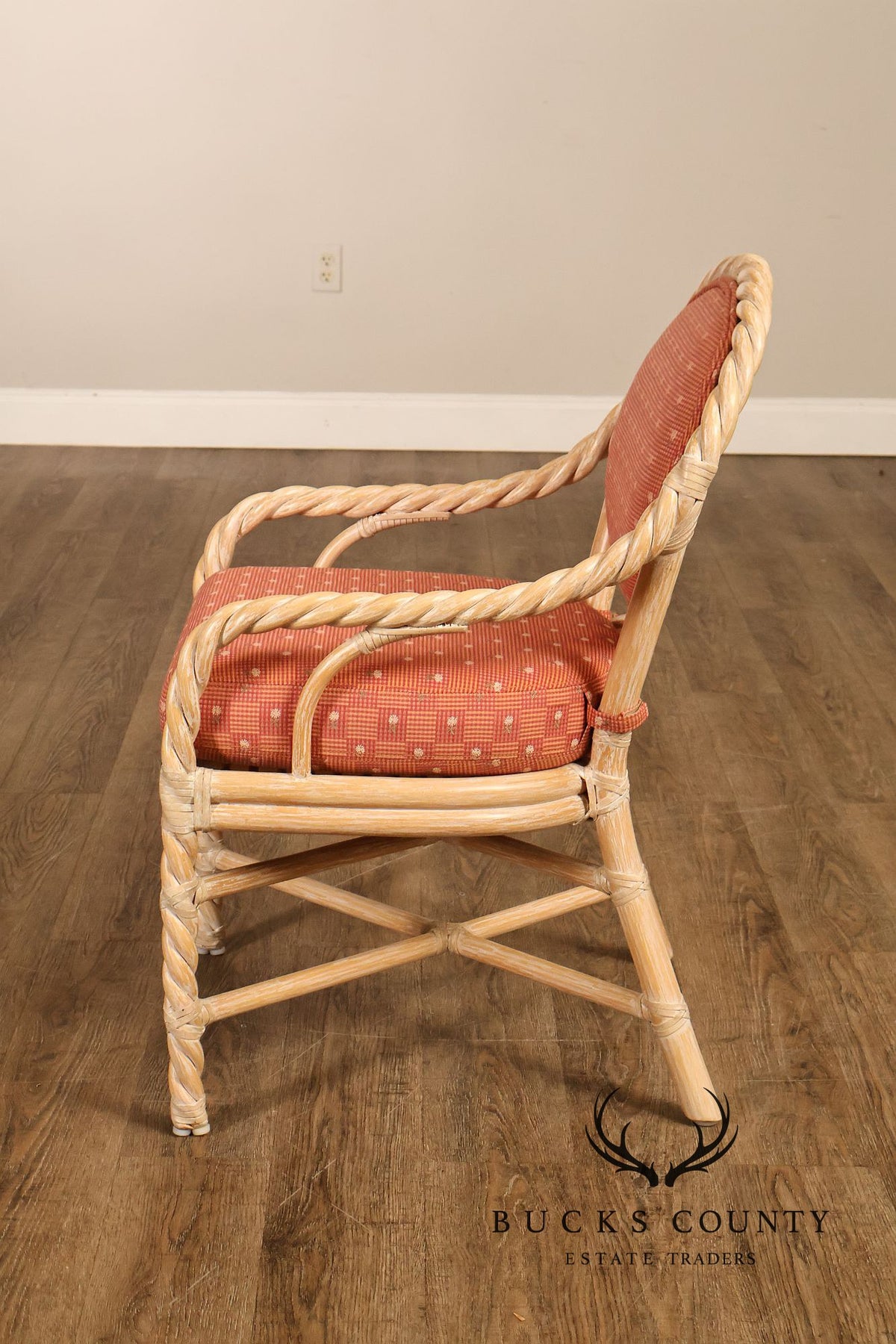 McGuire Set of Four Twisted Rattan Armchairs