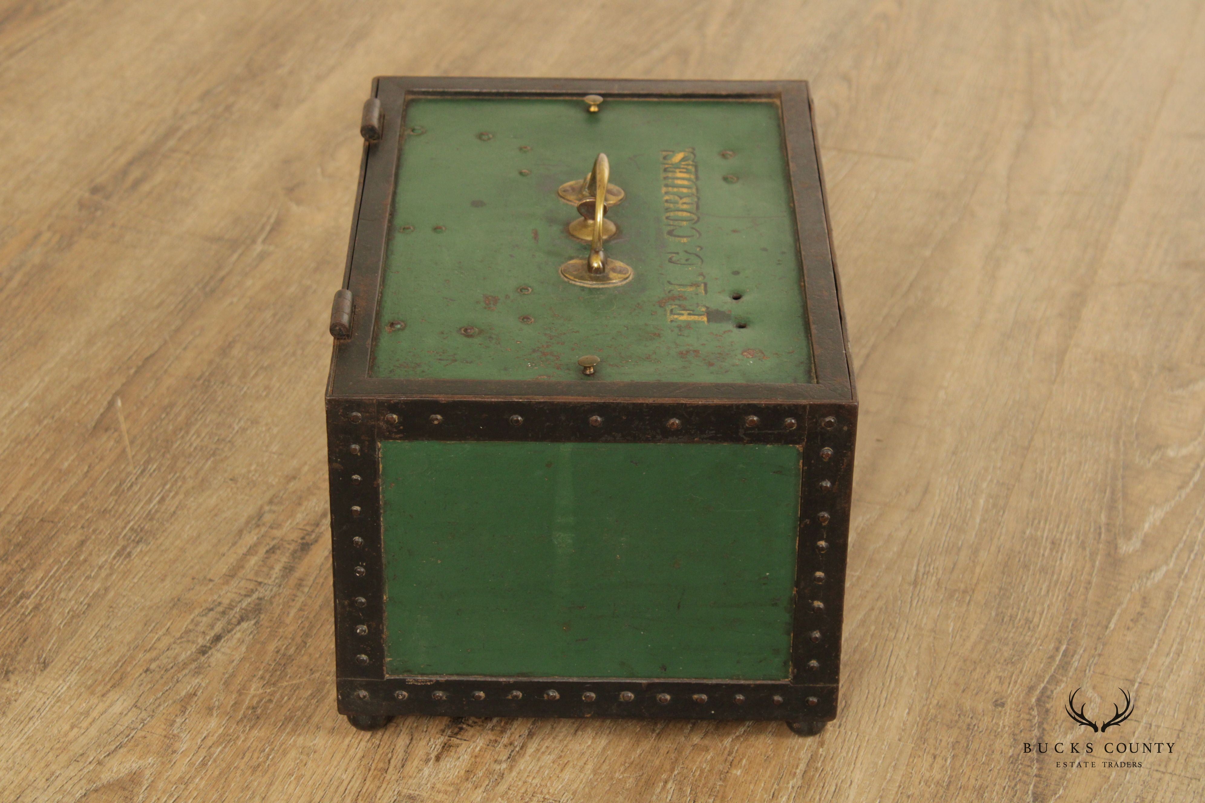 Antique F.I.G. Cordes Shopkeeper's Cast Iron Cash Chest or Strong Box