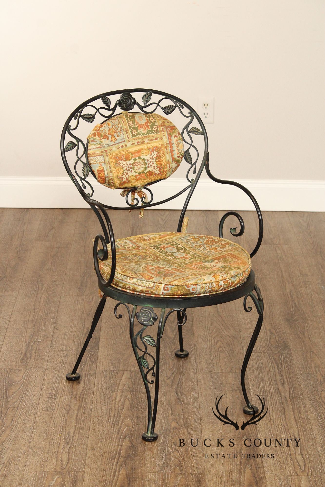 Woodard 'Chantilly Rose' Vintage Set of Six Wrought Iron Dining Chairs