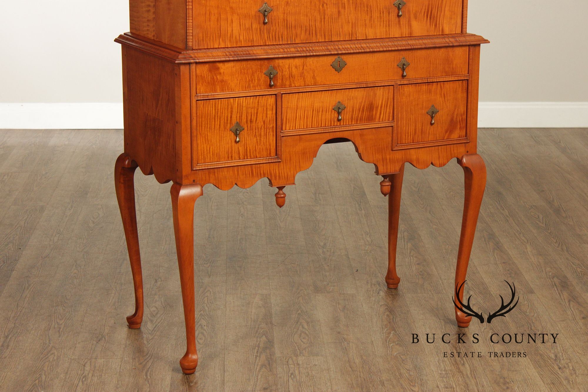 Simms & Thayer Queen Anne Style Tiger Maple Highboy