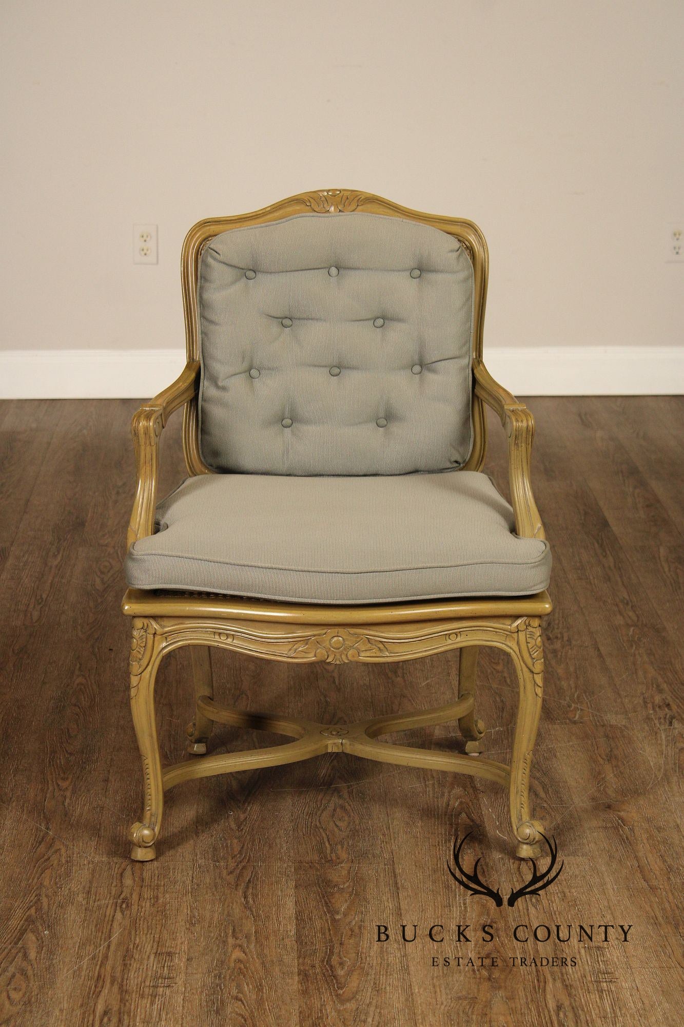 French Louis XV Style Caned Fauteuil Armchair
