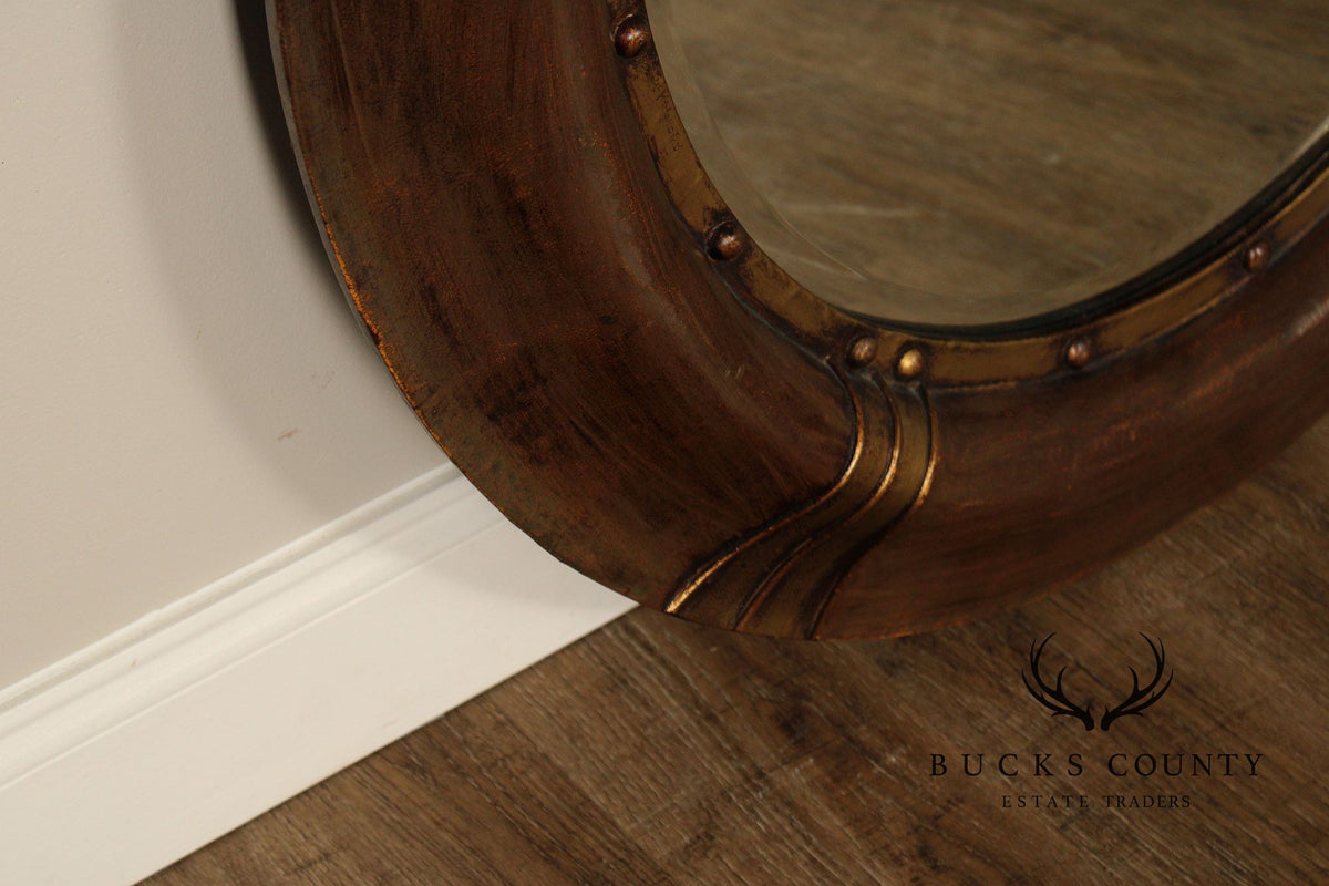 Round Wood And Gilt Accent Wall Mirror