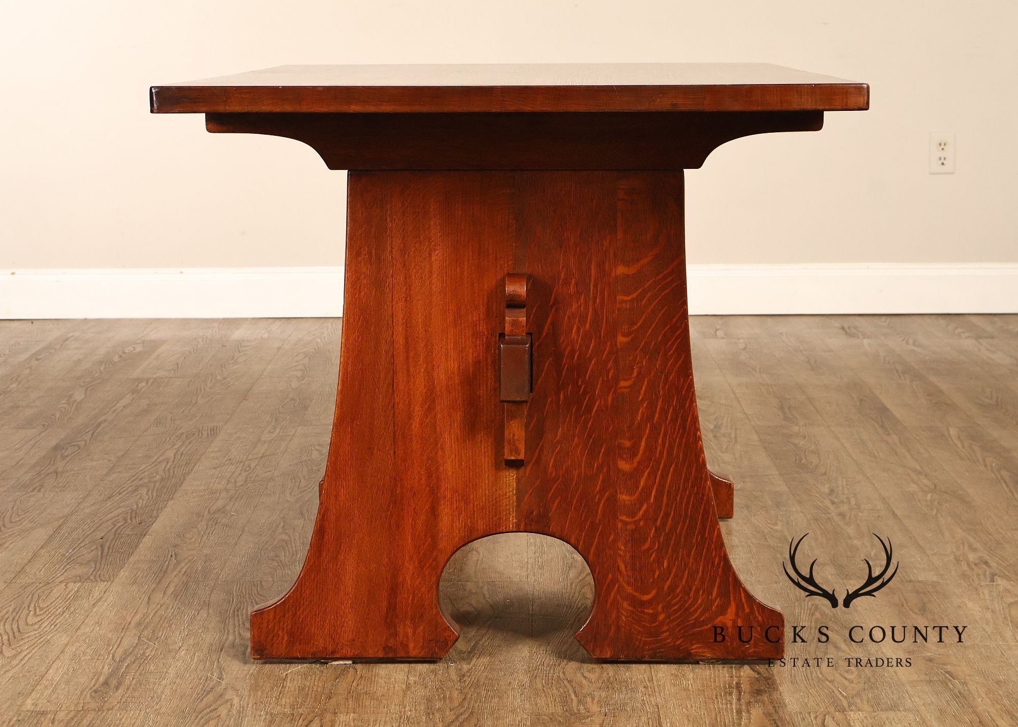 Antique L & JG Stickley Trestle Table Mousehole