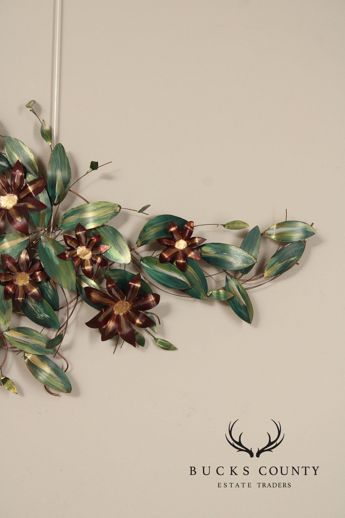 Vintage Enameled Metal Clematis Wall Sculpture