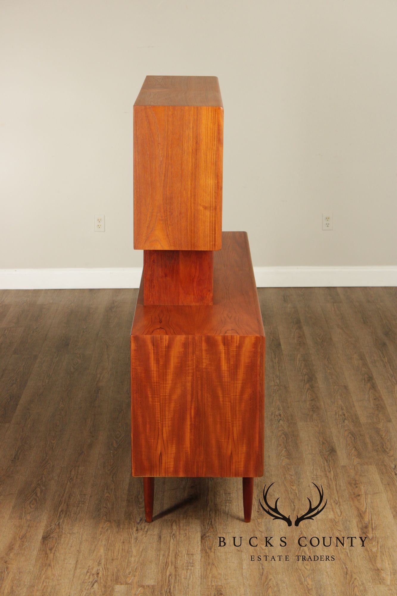 Danish Mid-Century Modern Teak Credenza With Floating Hutch